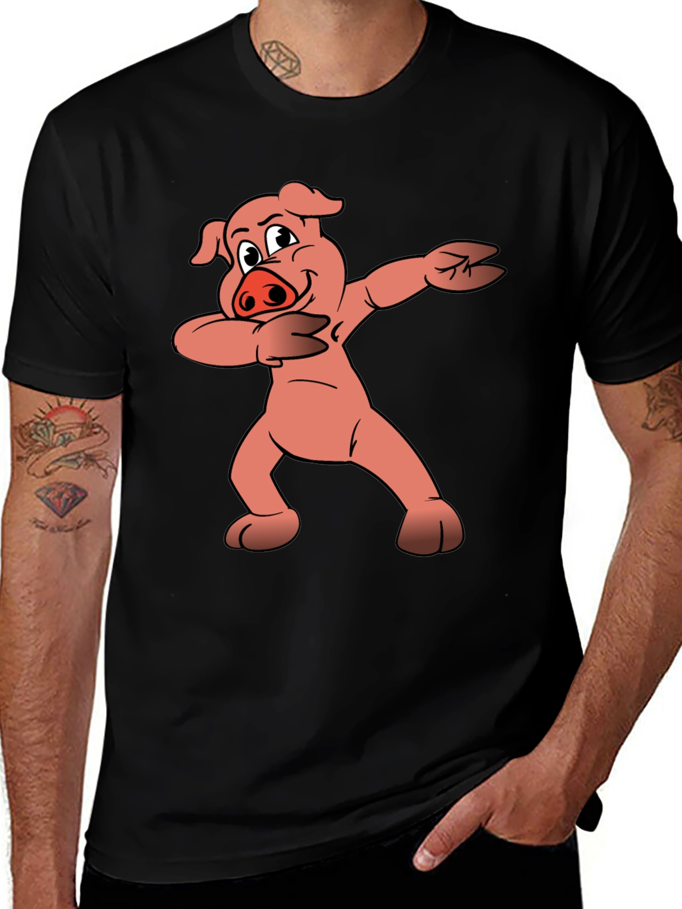 Dabbing Pig Graphic Tee - Trendy Black T-Shirt