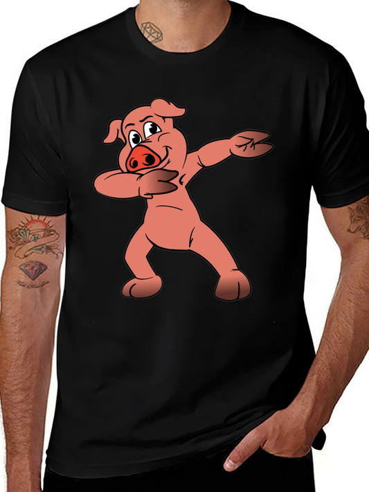 Dabbing Pig Graphic Tee - Trendy Black T-Shirt