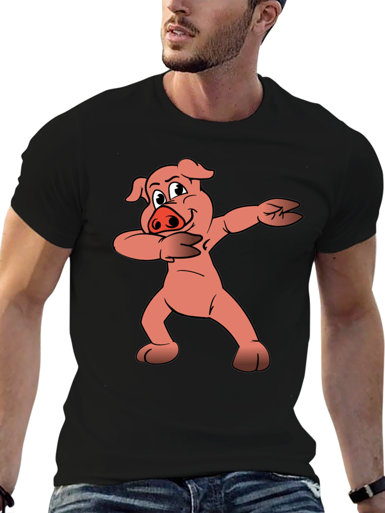 Dabbing Pig Graphic Tee - Trendy Black T-Shirt
