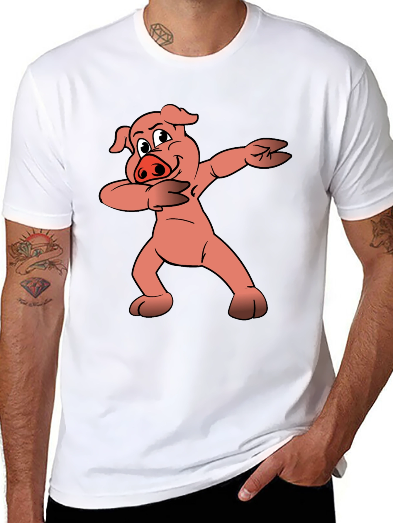 Dabbing Pig Graphic Tee - Trendy Black T-Shirt