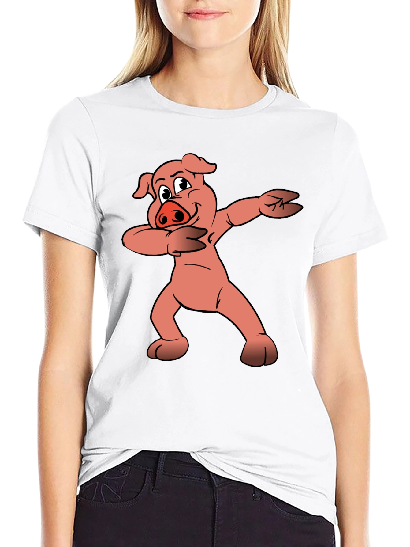 Dabbing Pig Graphic Tee - Trendy Black T-Shirt
