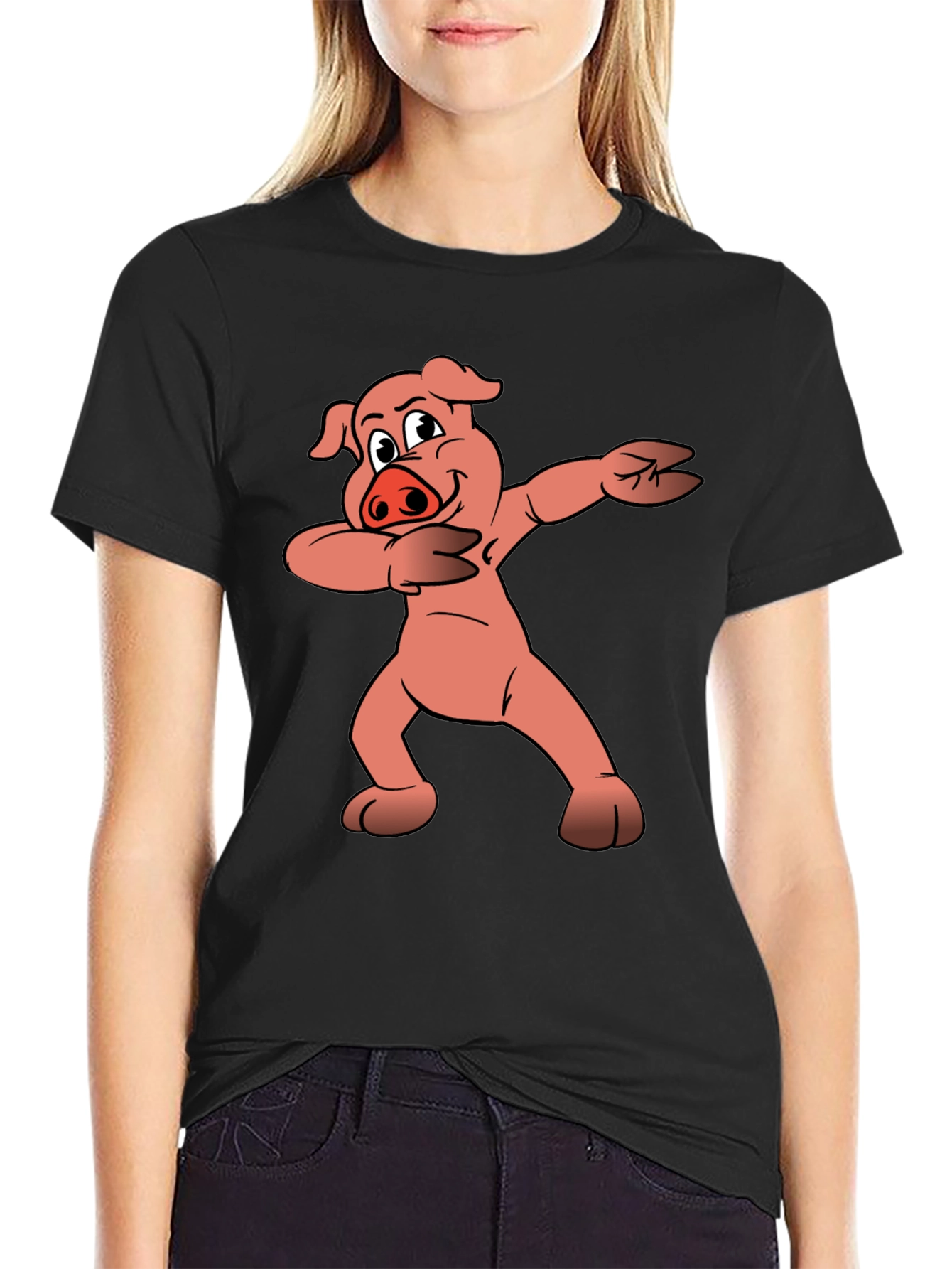 Dabbing Pig Graphic Tee - Trendy Black T-Shirt