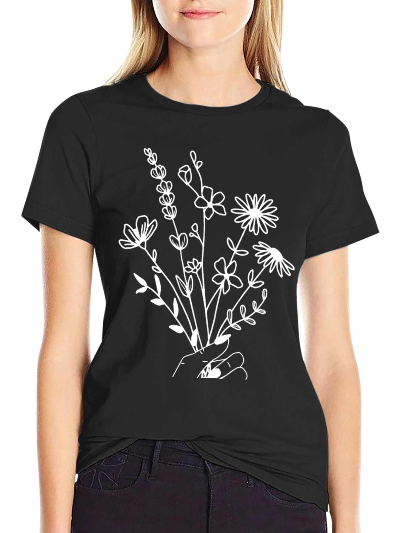 Floral Bouquet Graphic Tee - Black