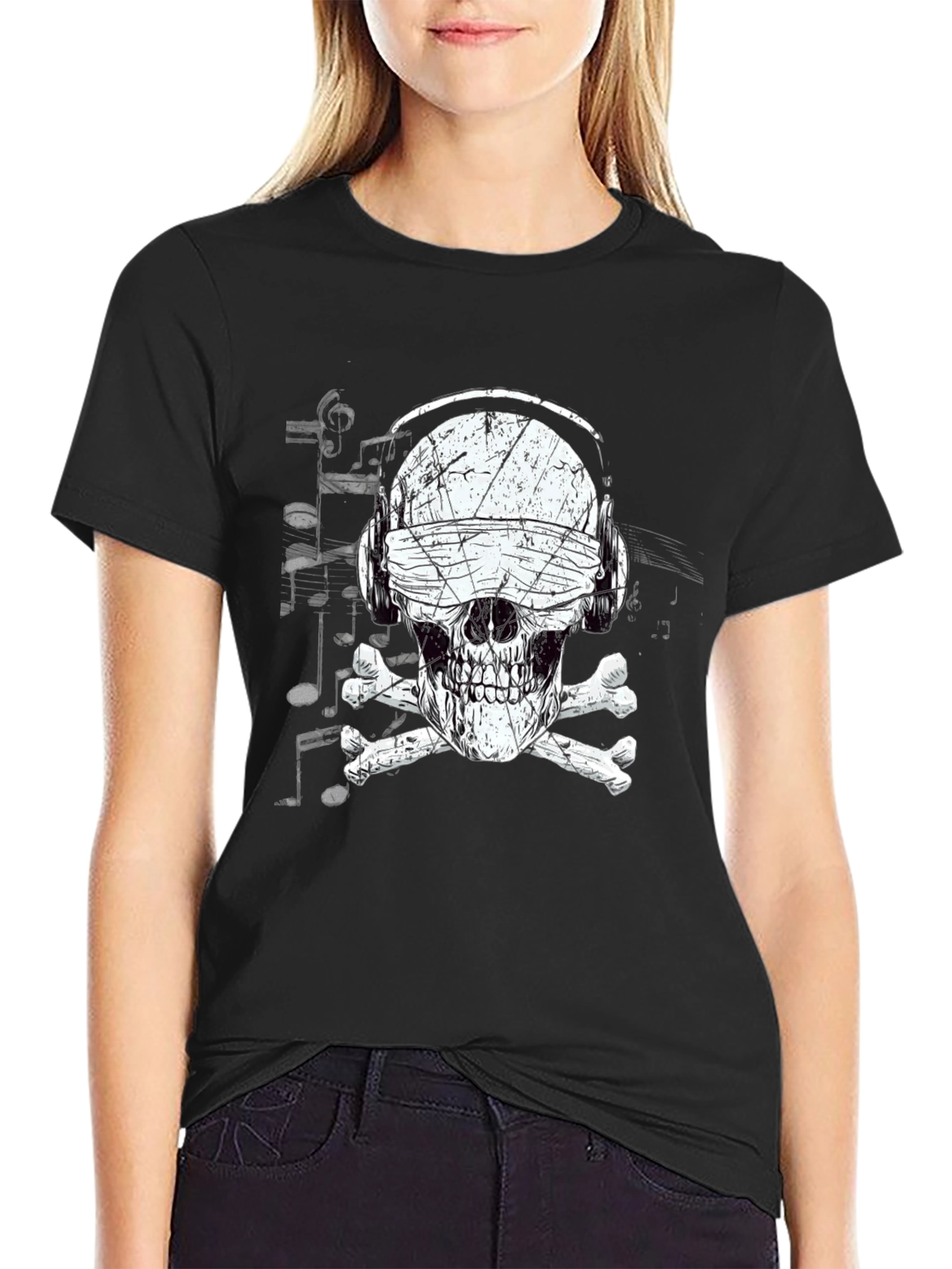 Skull DJ Graphic Tee - Black Cotton T-Shirt