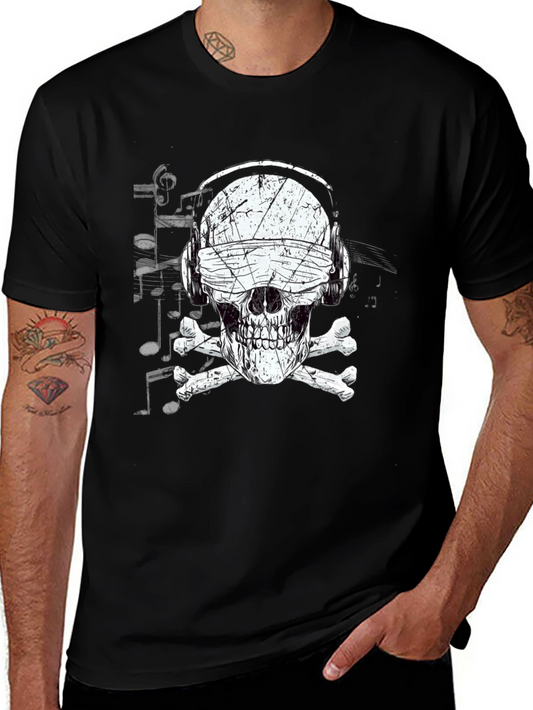 Skull DJ Graphic Tee - Black Cotton T-Shirt