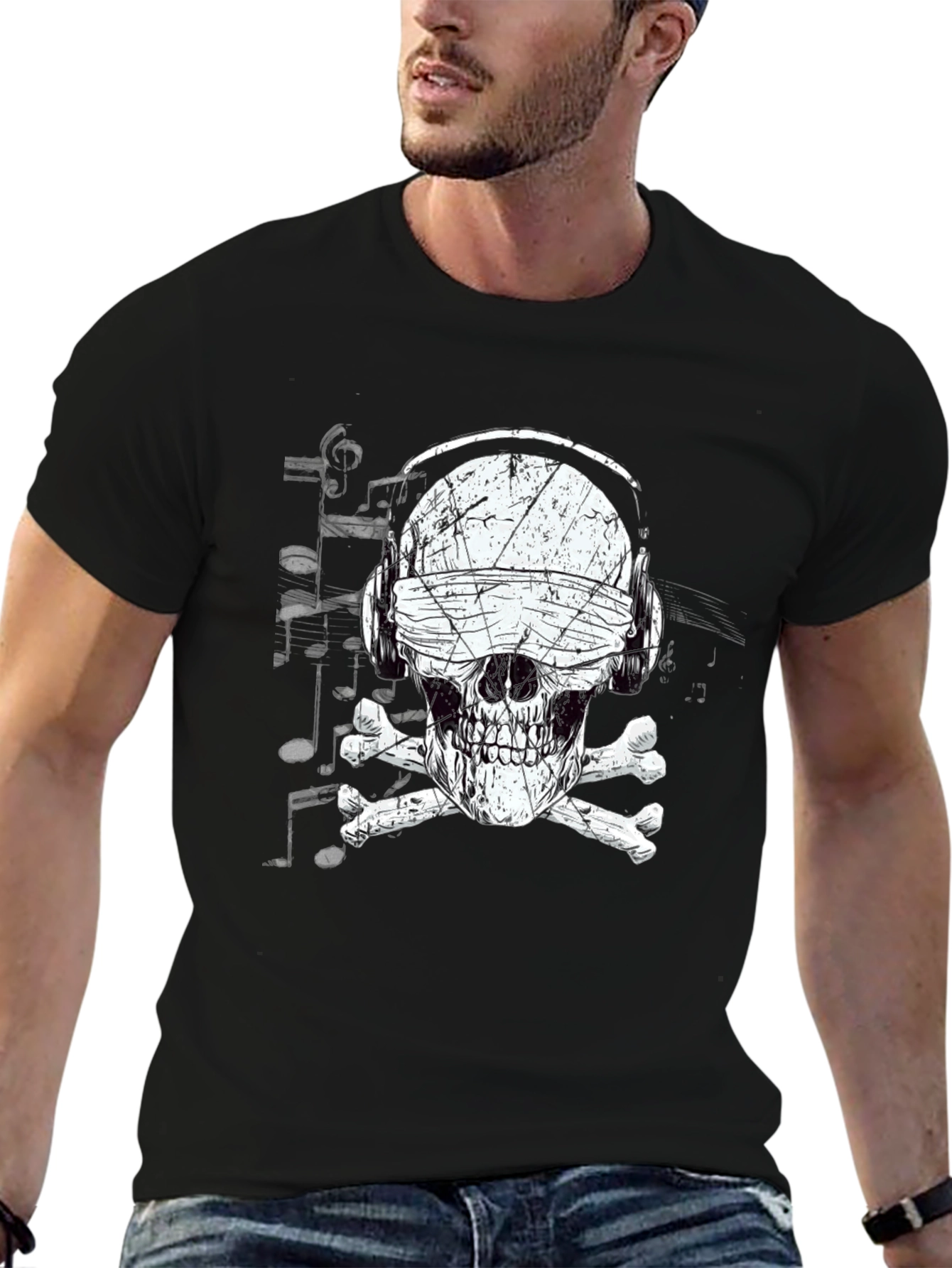 Skull DJ Graphic Tee - Black Cotton T-Shirt