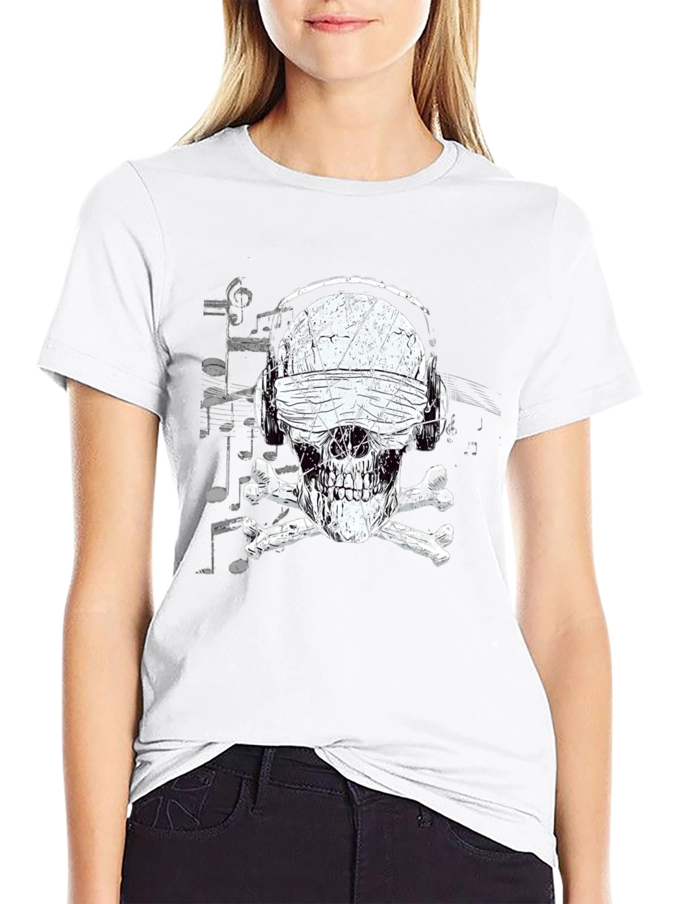 Skull DJ Graphic Tee - Black Cotton T-Shirt