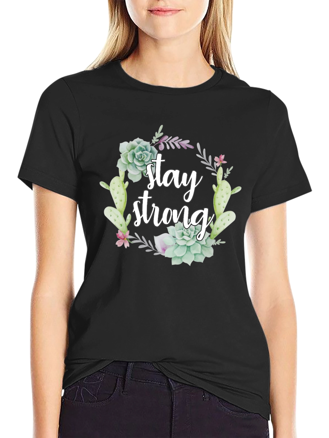 Stay Strong Succulent T-Shirt - Black