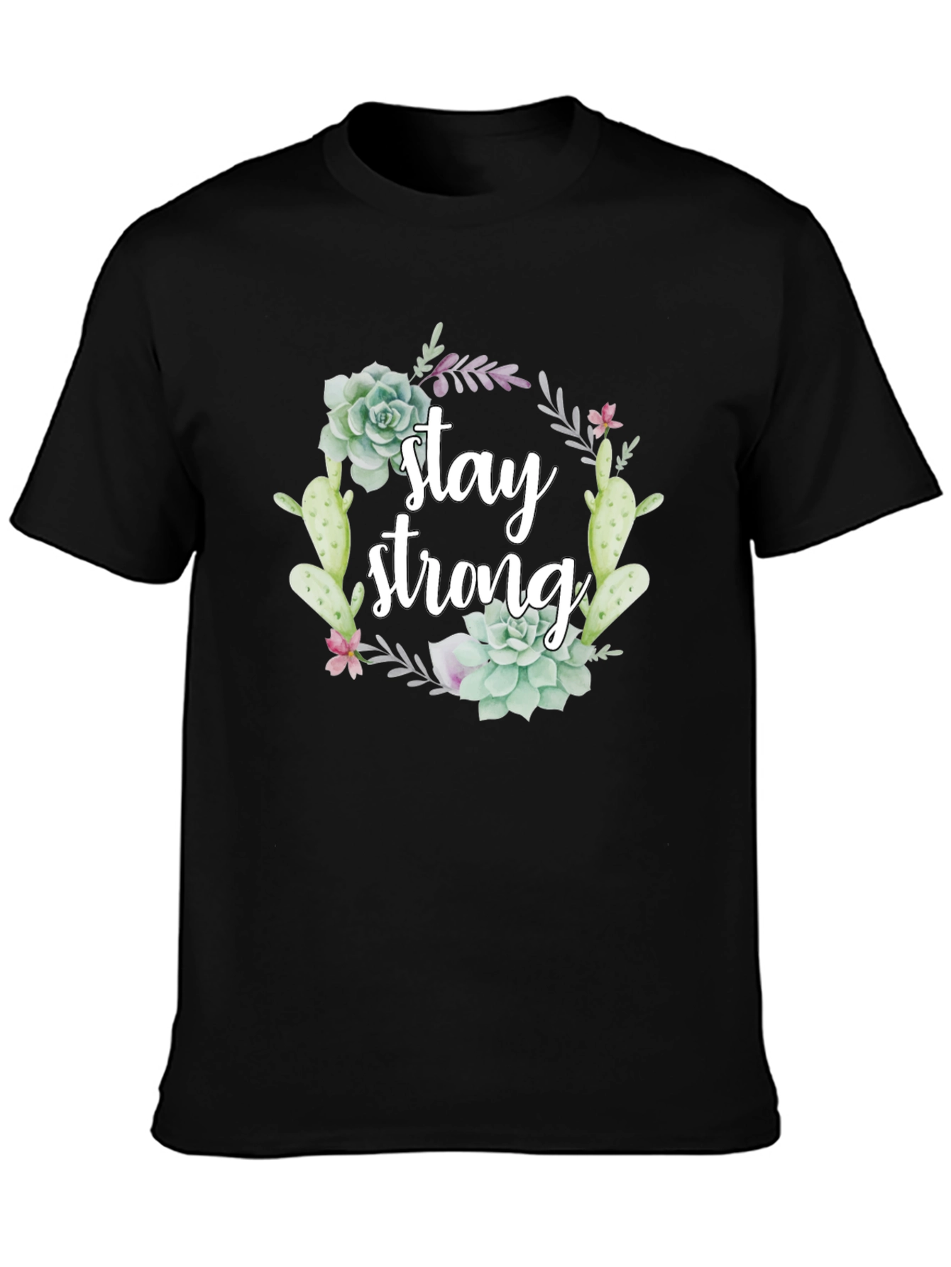 Stay Strong Succulent T-Shirt - Black