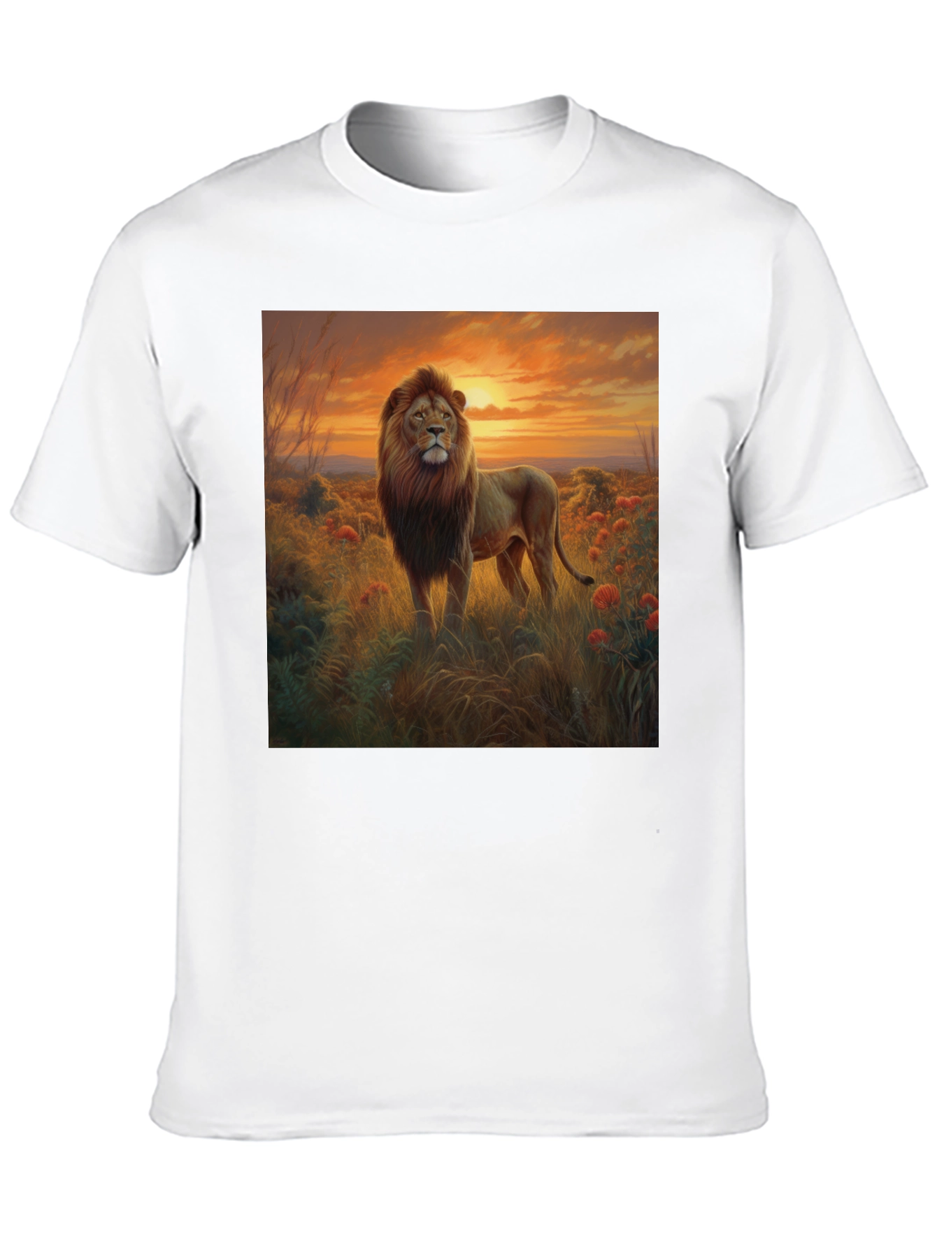 Lion Sunset Graphic Black T-Shirt