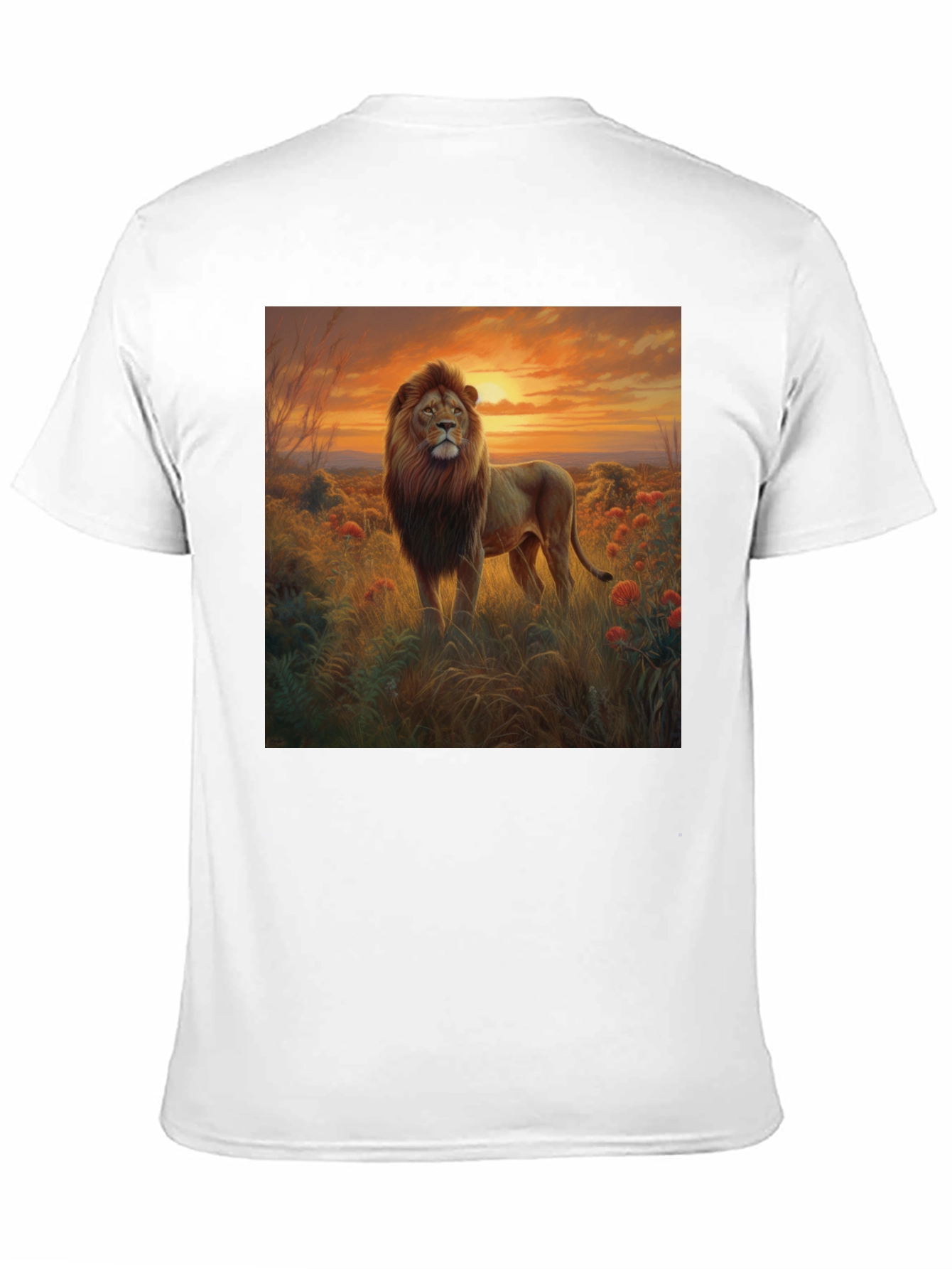 Lion Sunset Graphic Black T-Shirt