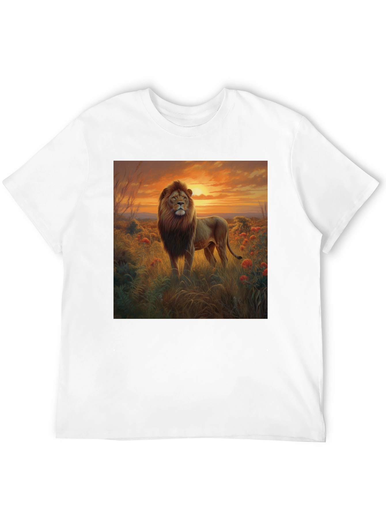 Lion Sunset Graphic Black T-Shirt