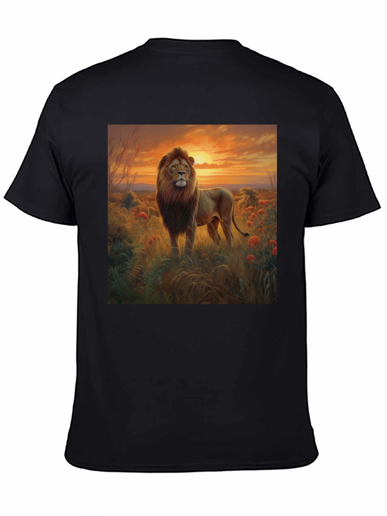Lion Sunset Graphic Black T-Shirt