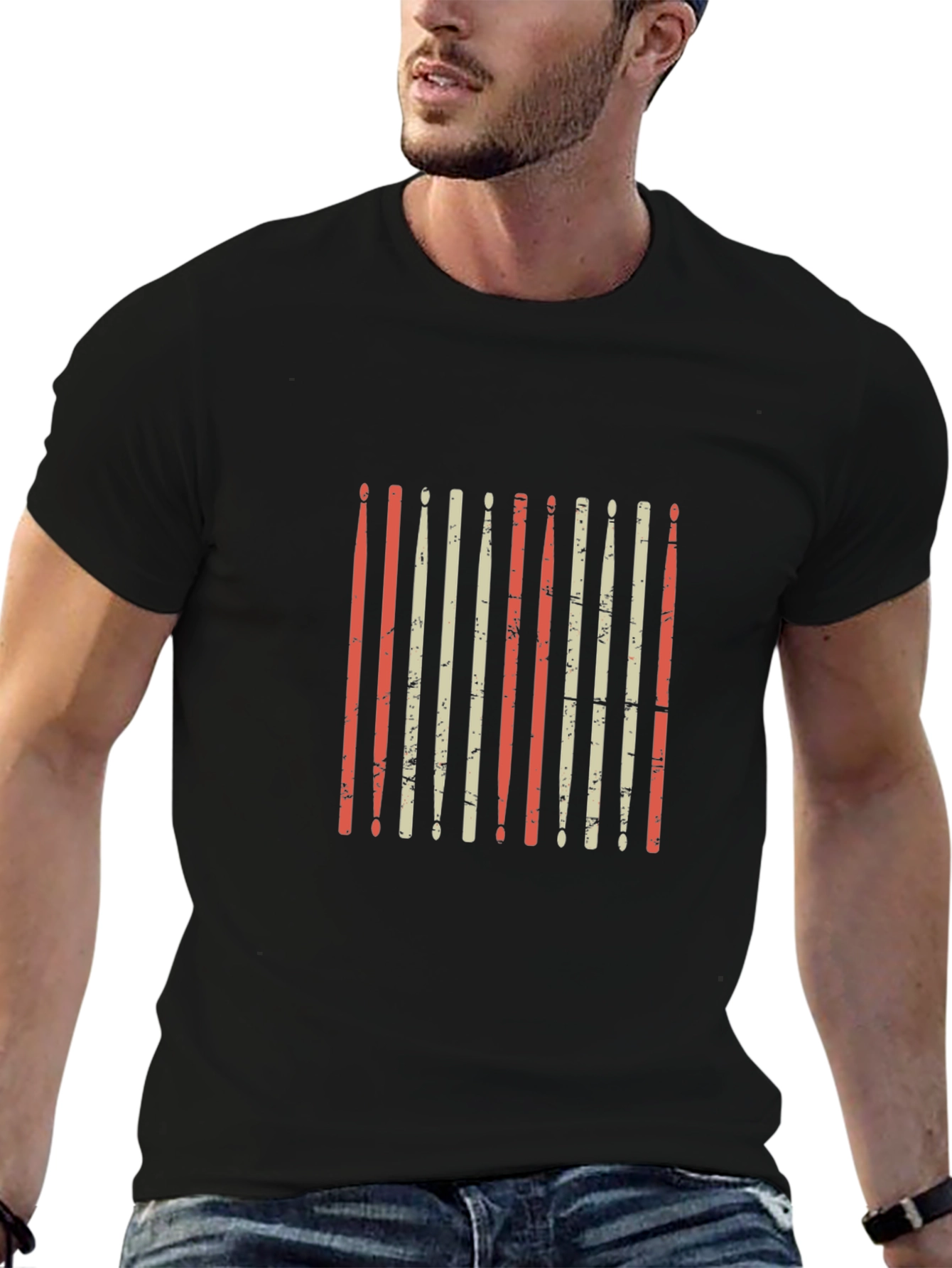 Retro Drum Sticks Graphic Tee - Black