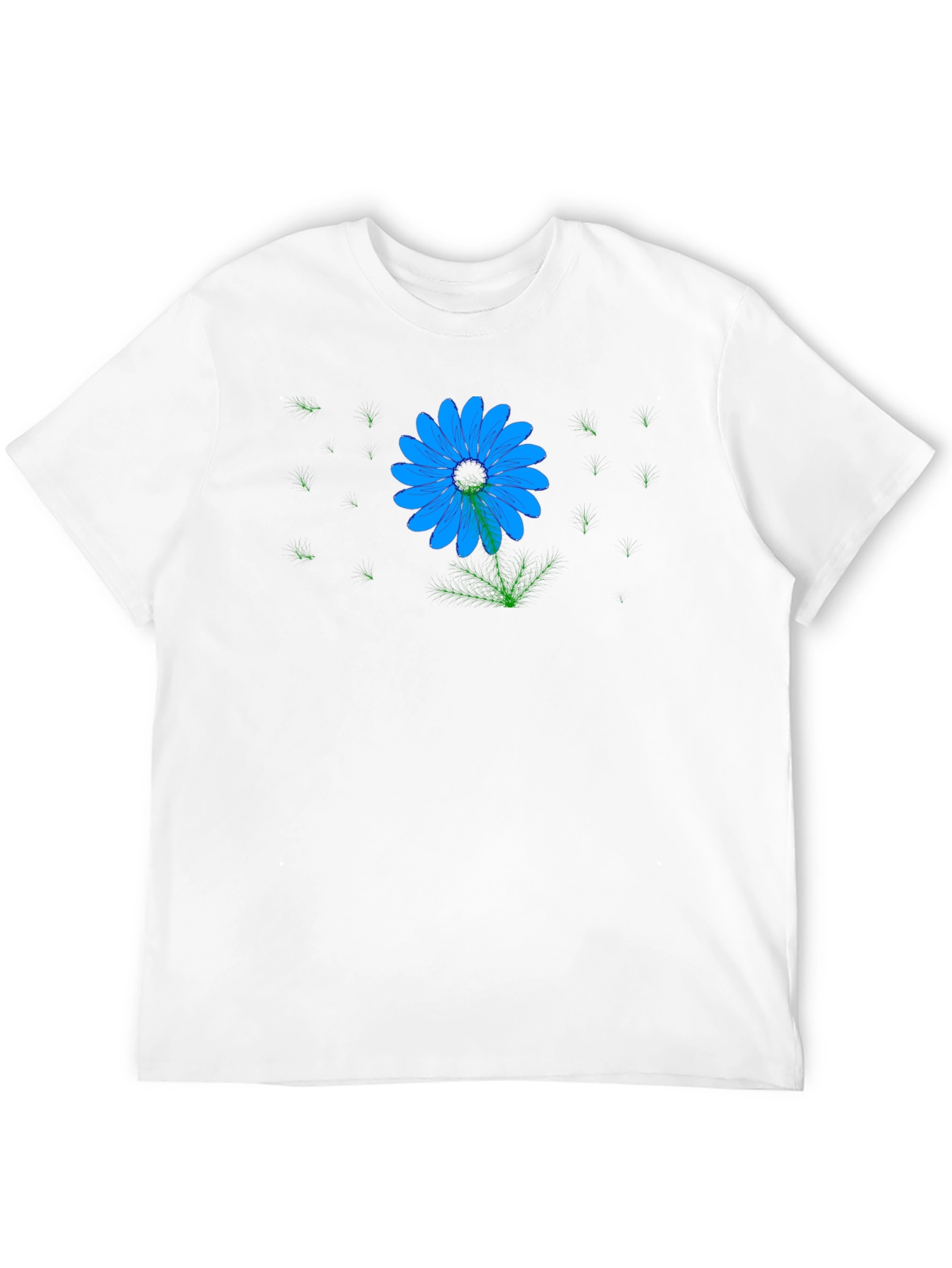 Blue Flower Graphic Print Black T-Shirt