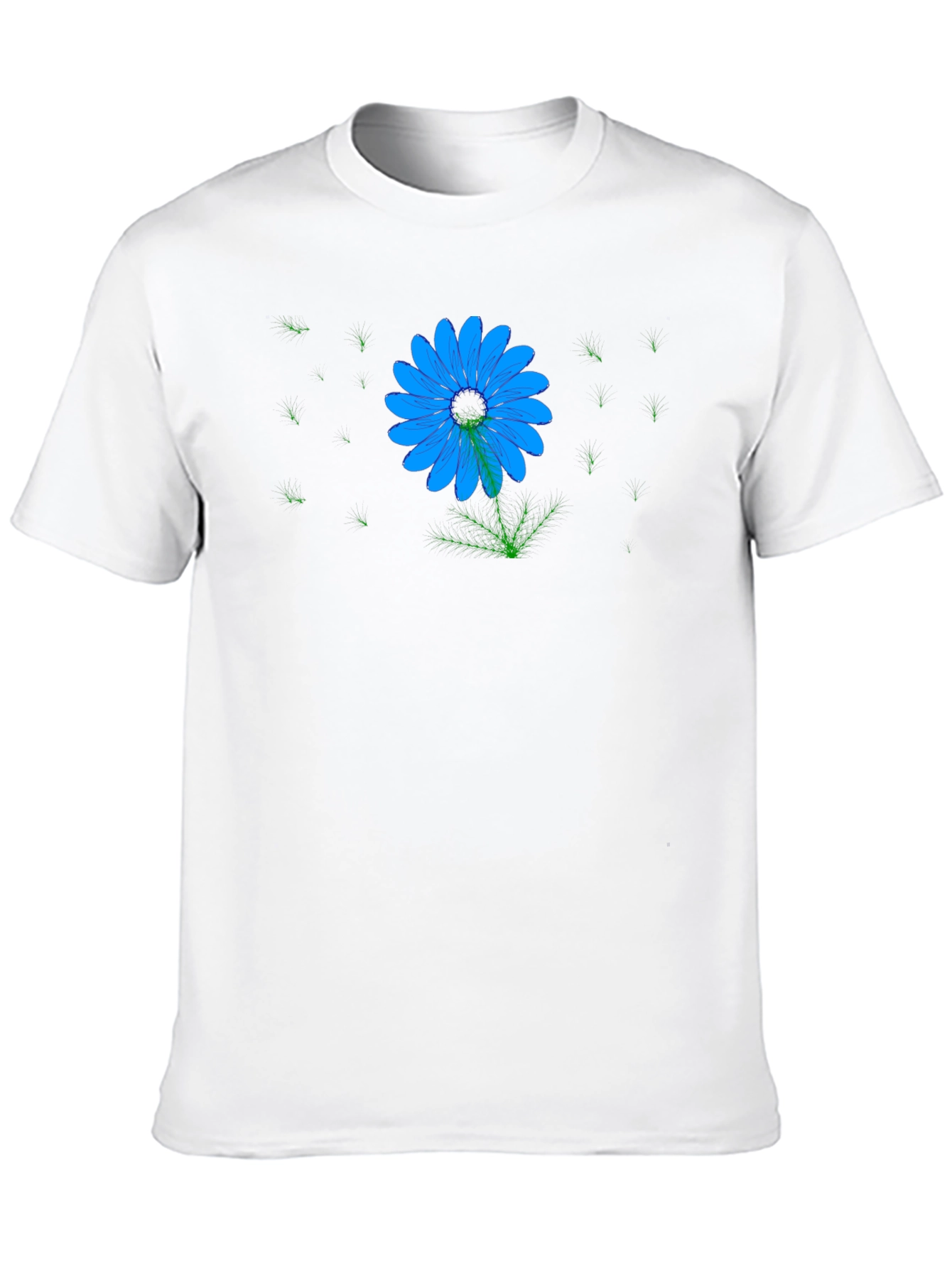 Blue Flower Graphic Print Black T-Shirt