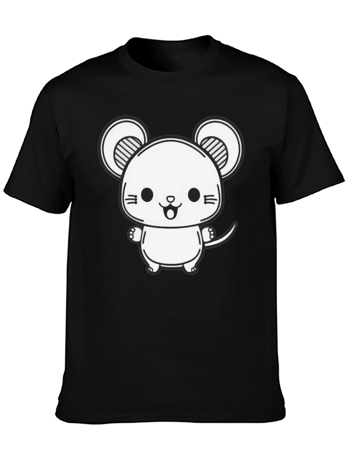Cute Cartoon Mouse Graphic Tee - Black Cotton Blend