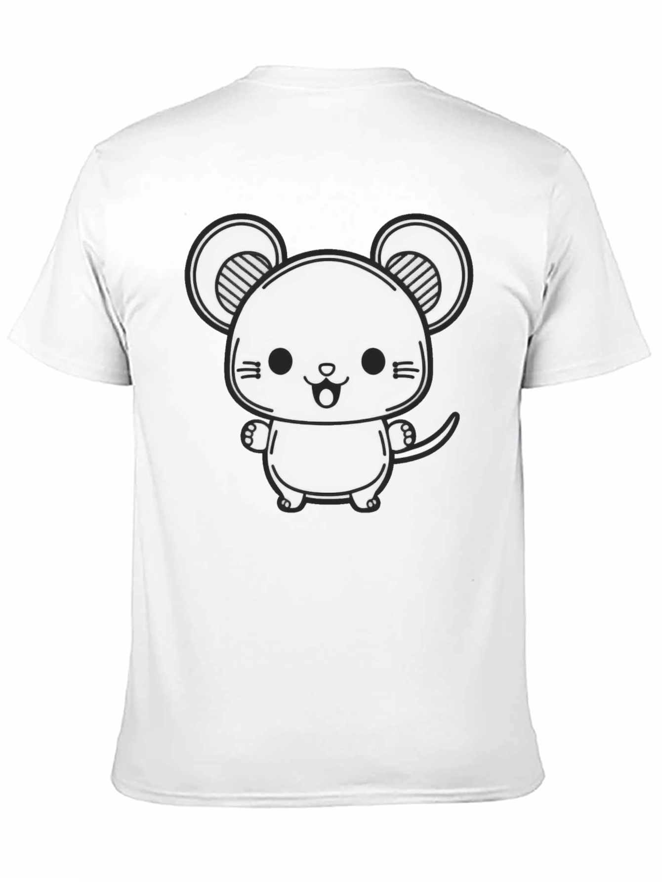 Cute Cartoon Mouse Graphic Tee - Black Cotton Blend