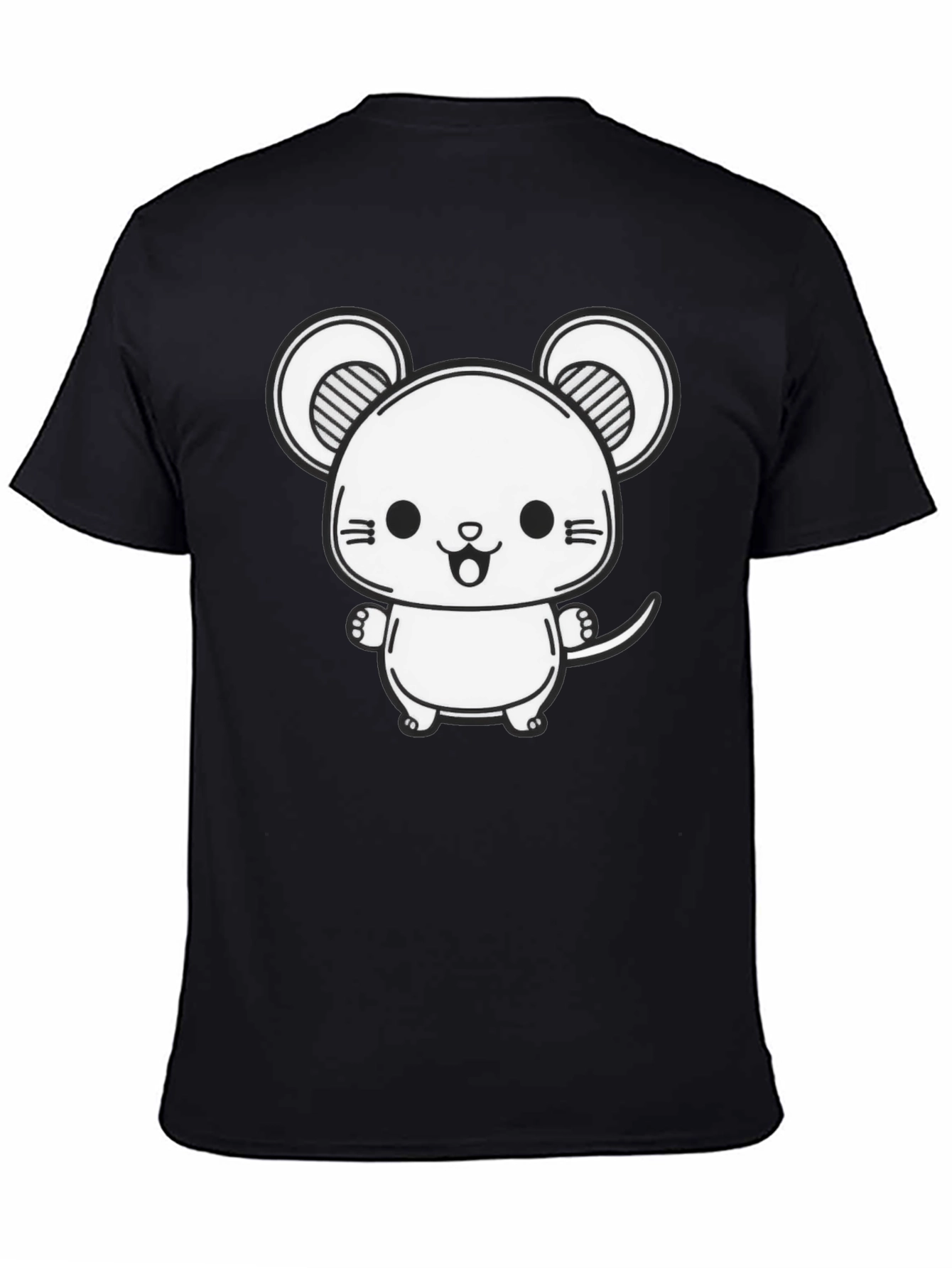 Cute Cartoon Mouse Graphic Tee - Black Cotton Blend