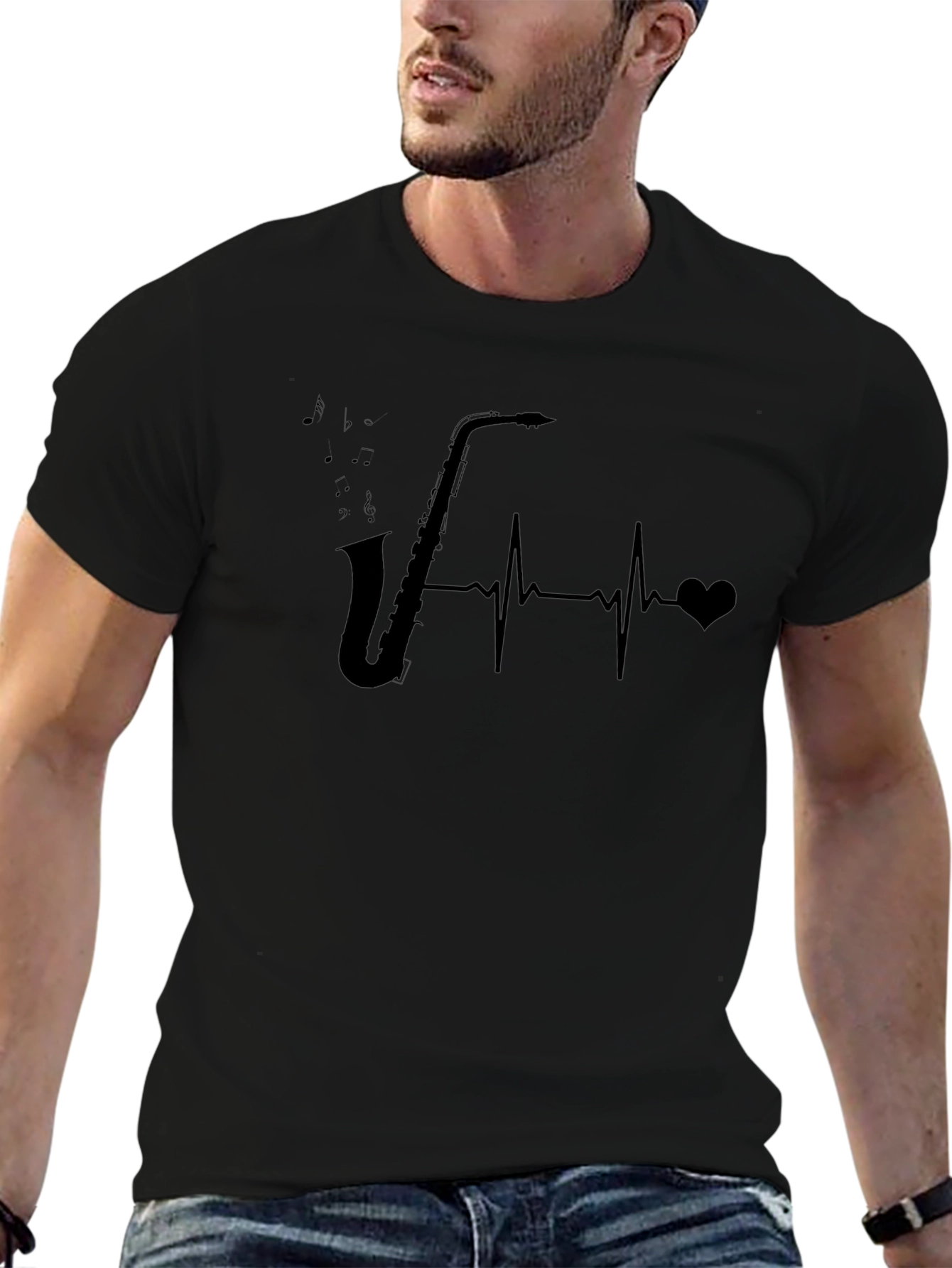 Saxophone Heartbeat Graphic T-Shirt - Music Lover Tee
