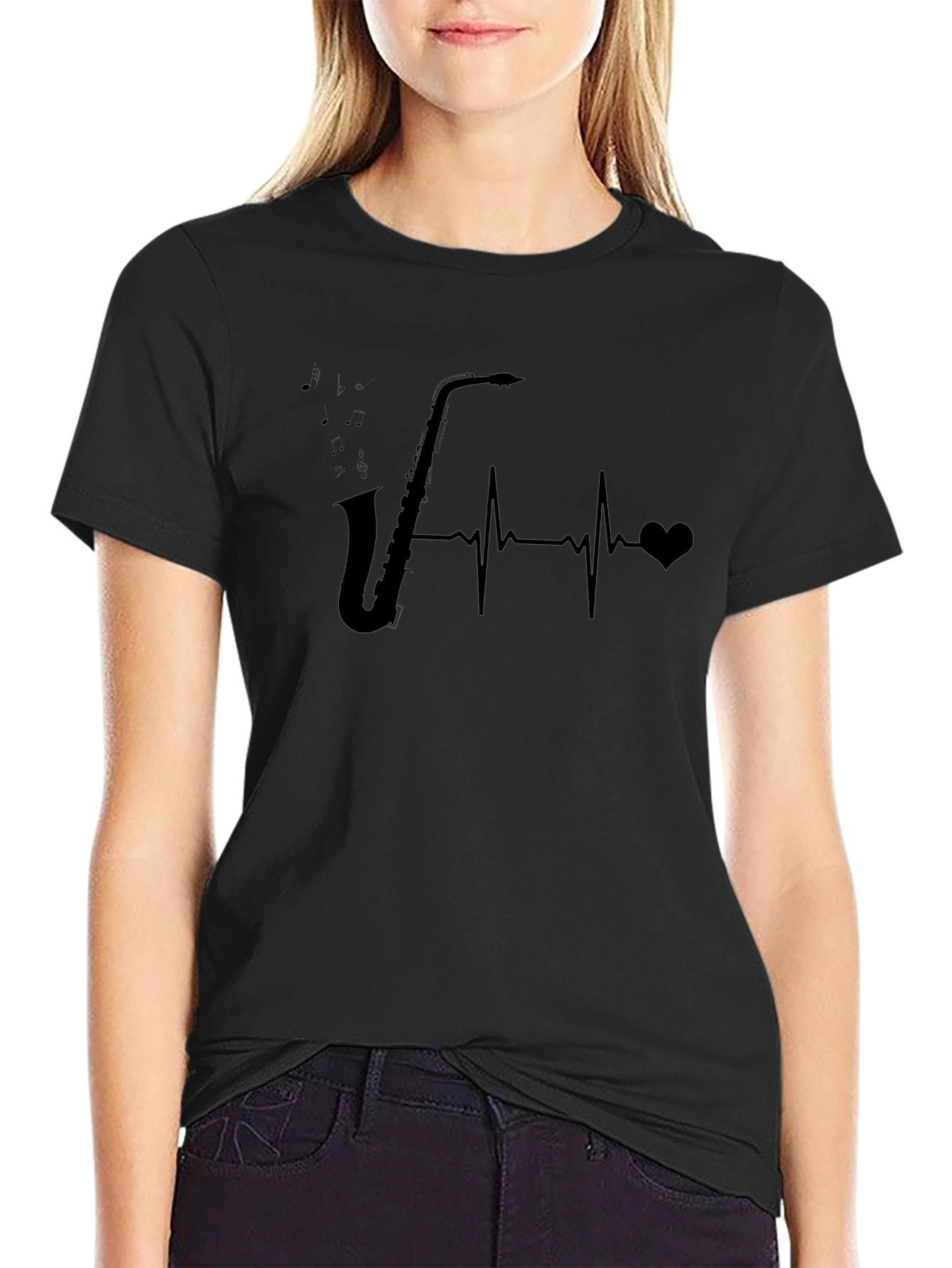 Saxophone Heartbeat Graphic T-Shirt - Music Lover Tee