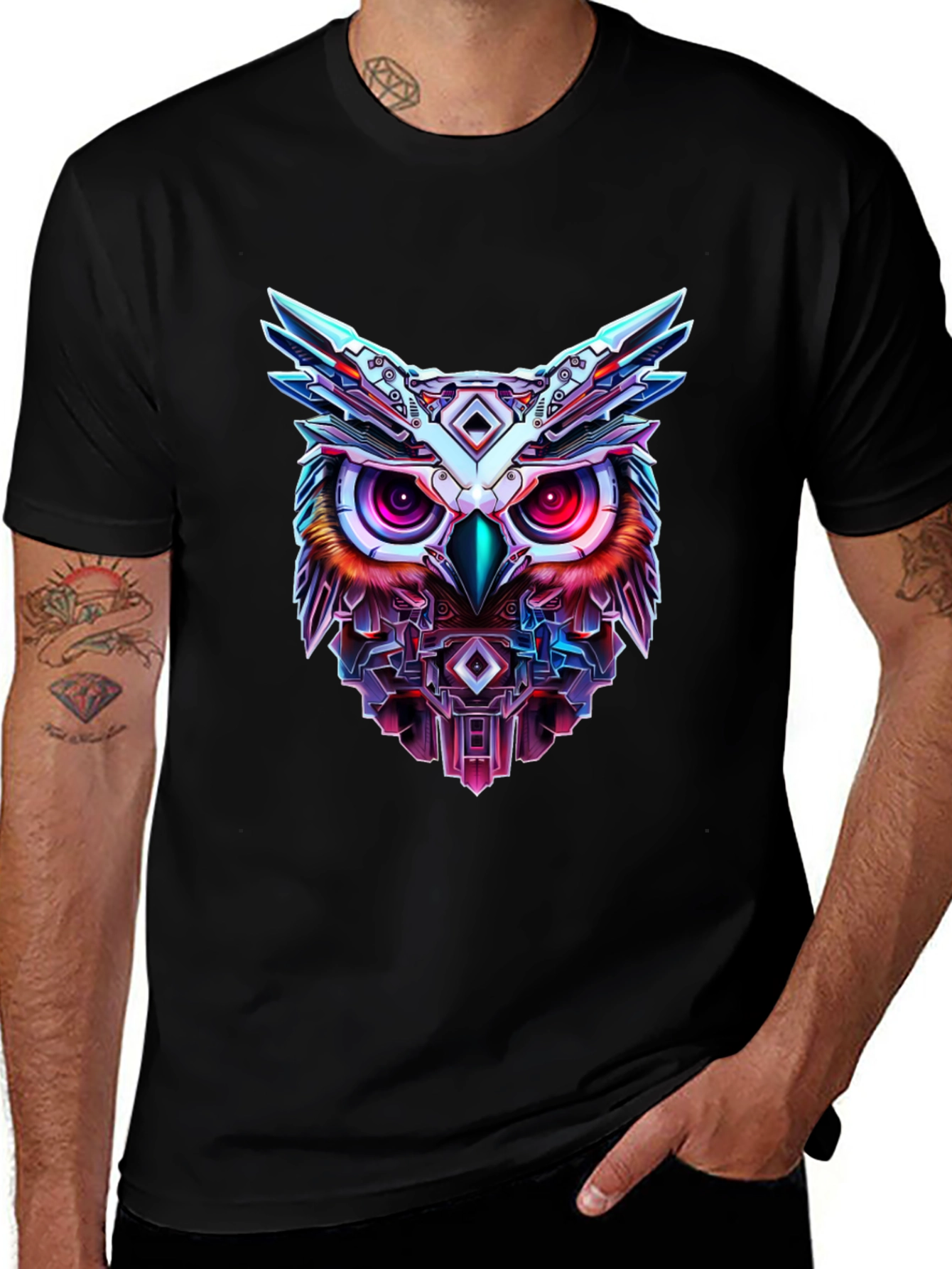 Cyberpunk Owl Graphic T-Shirt - Unique Design