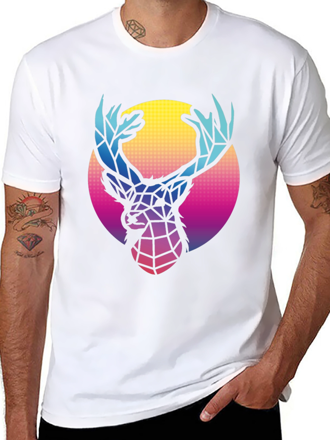 Geometric Deer Graphic Tee - Retro Style