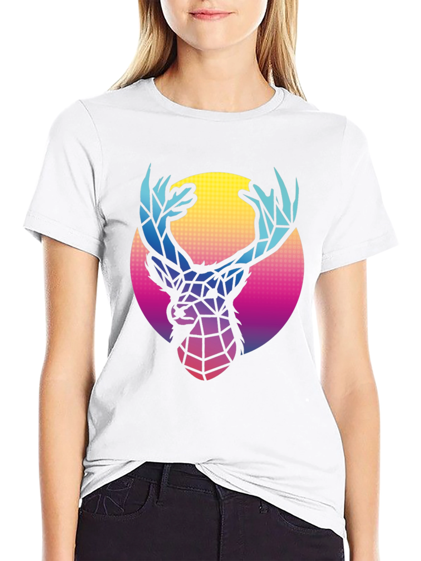 Geometric Deer Graphic Tee - Retro Style