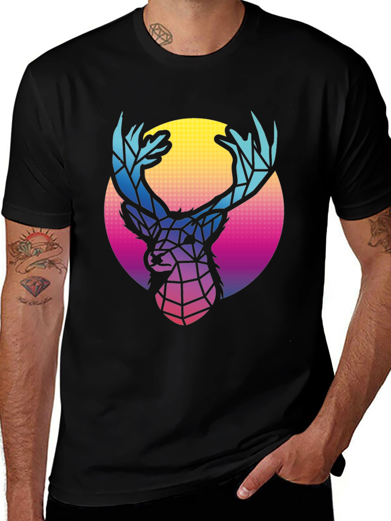 Geometric Deer Graphic Tee - Retro Style
