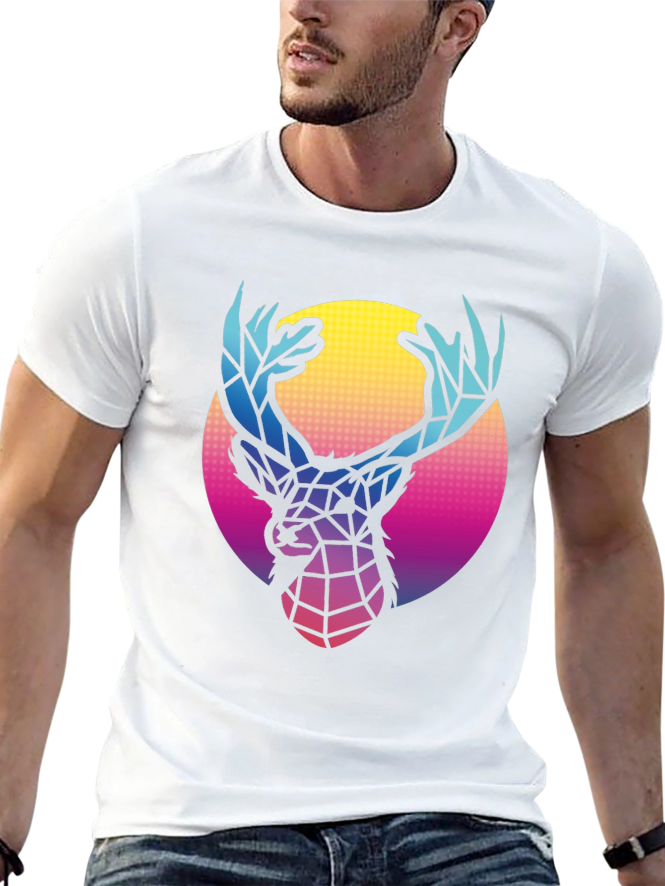 Geometric Deer Graphic Tee - Retro Style