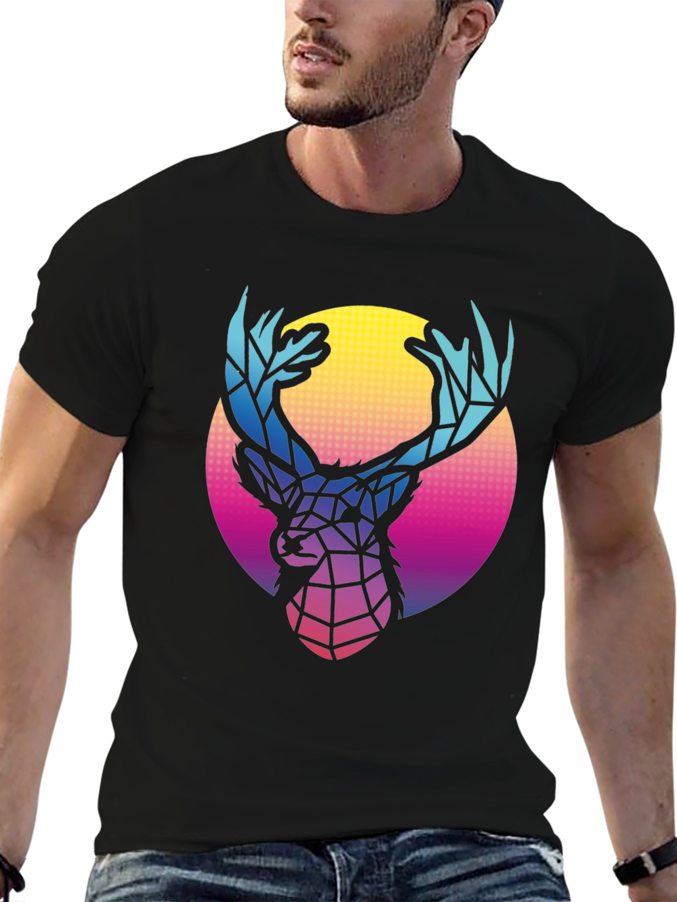 Geometric Deer Graphic Tee - Retro Style