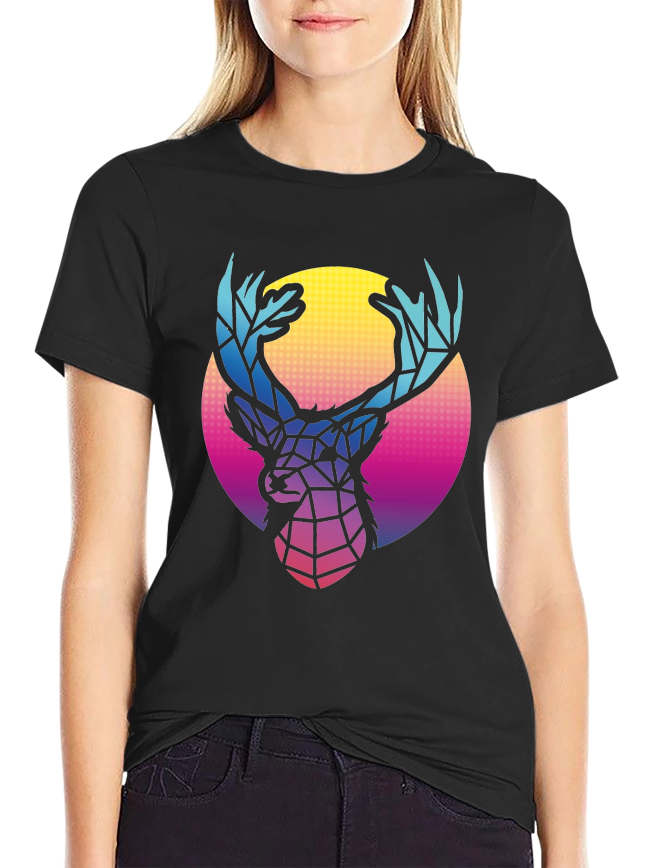 Geometric Deer Graphic Tee - Retro Style