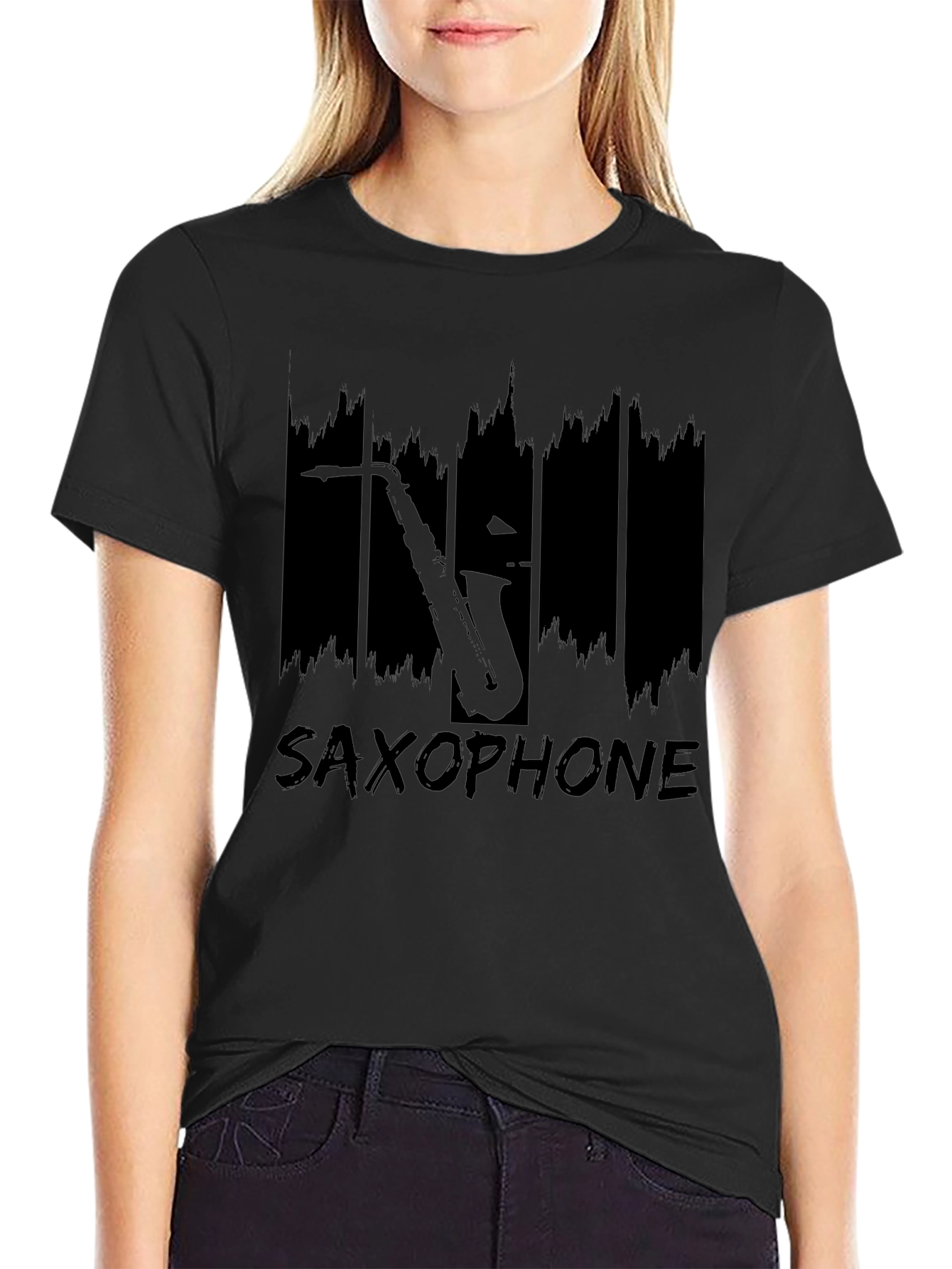 Saxophone Graphic Print T-Shirt - Music Lover Tee