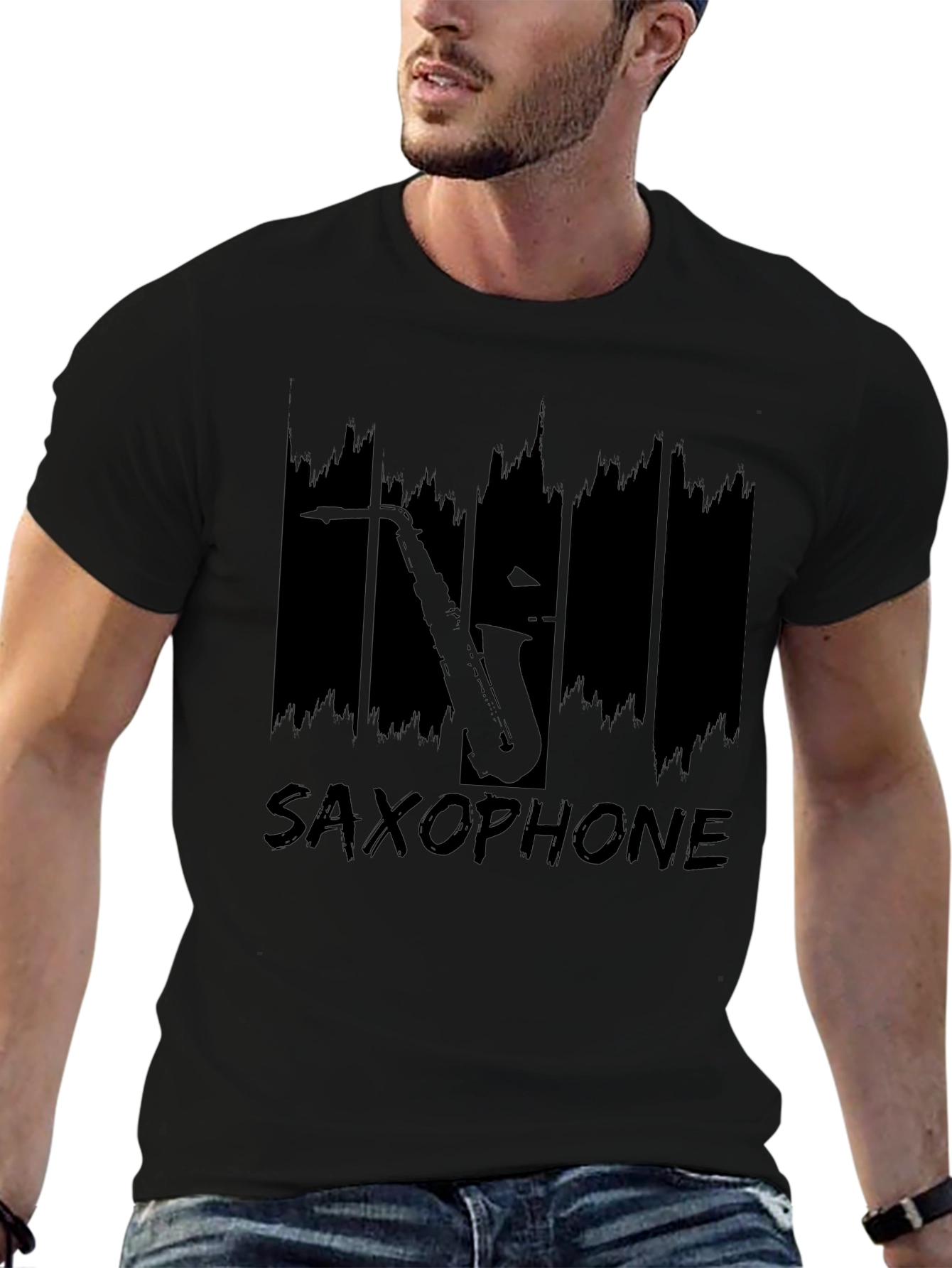Saxophone Graphic Print T-Shirt - Music Lover Tee