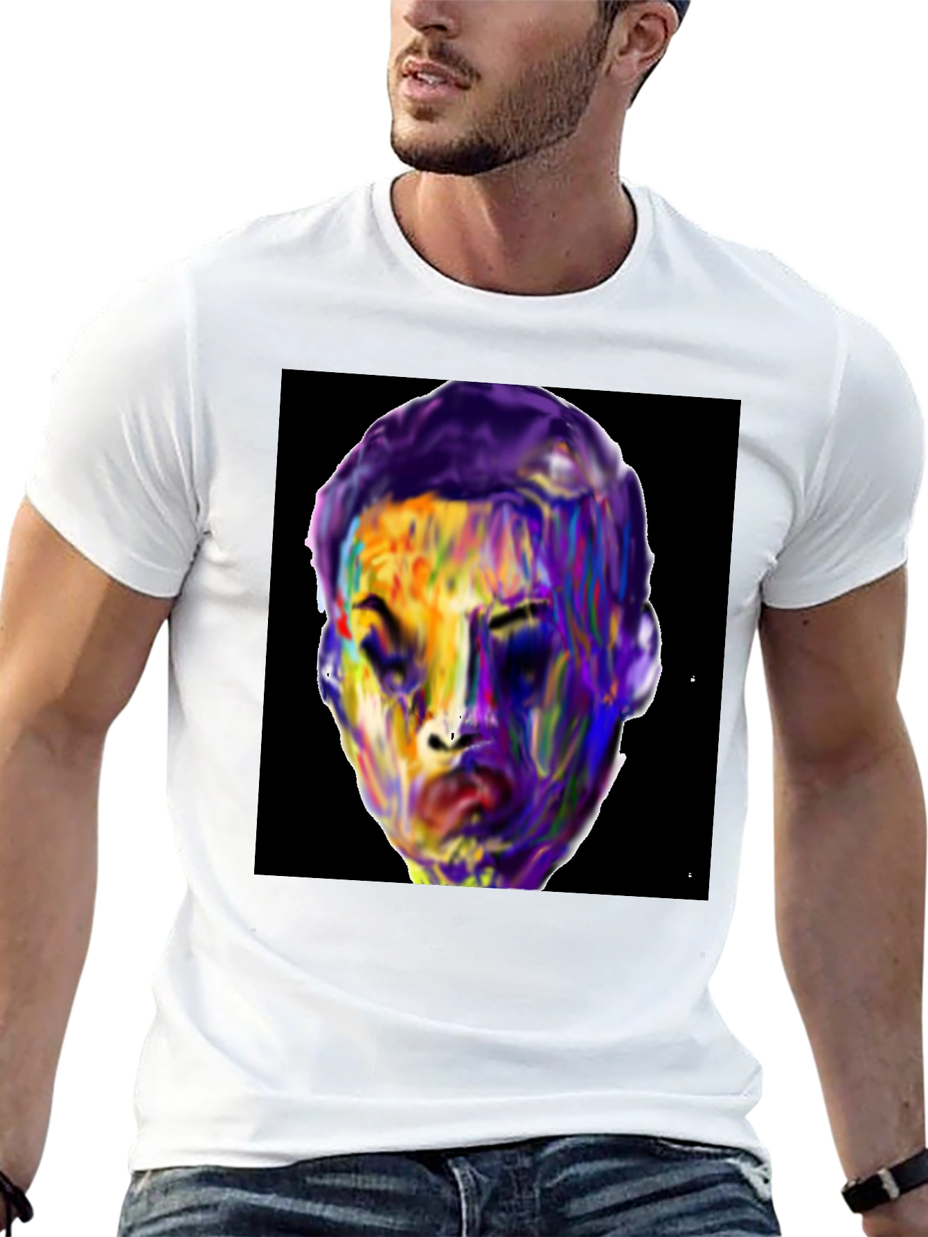 Vivid Face Graphic Tee - Black Cotton Blend