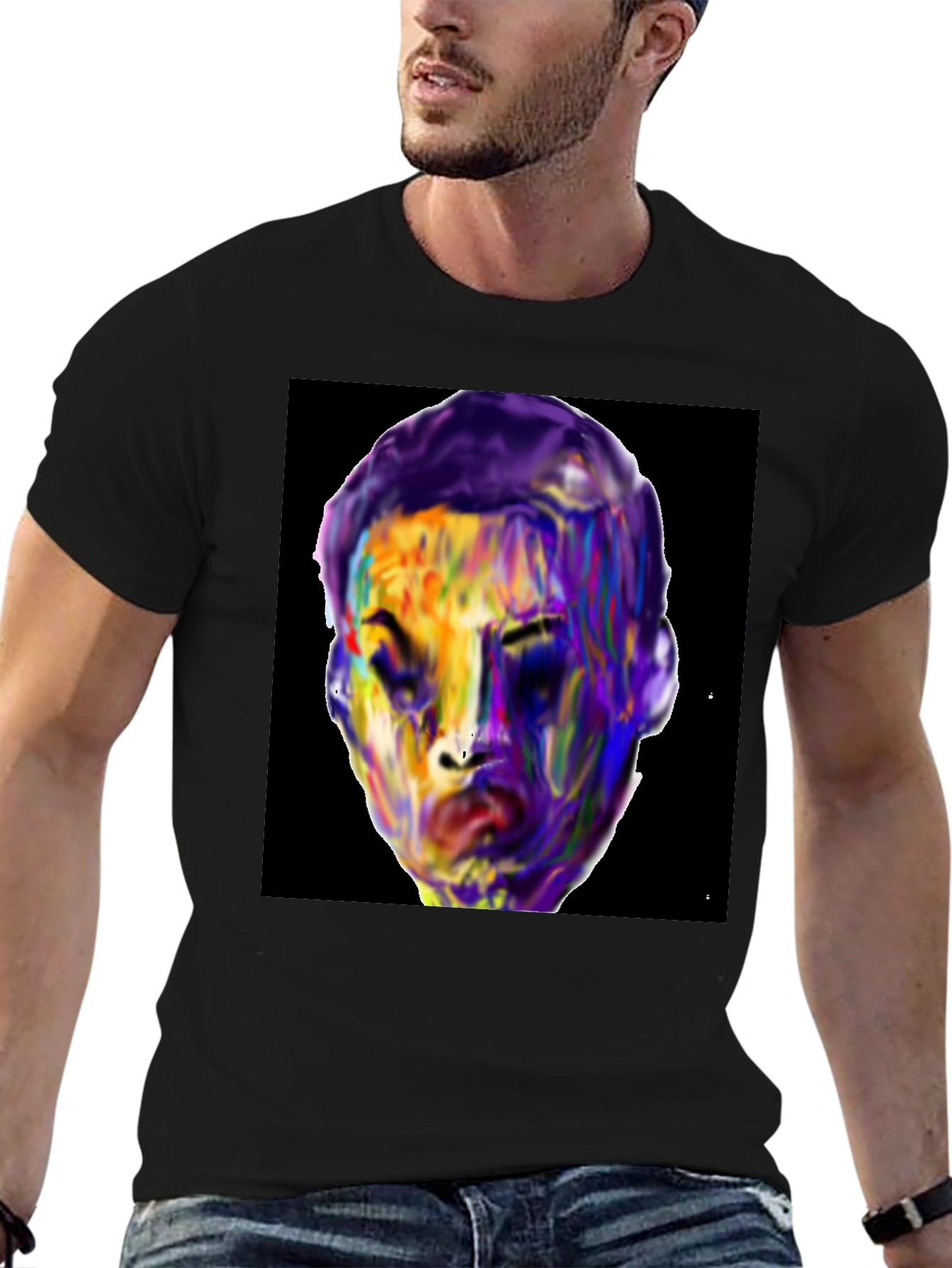 Vivid Face Graphic Tee - Black Cotton Blend