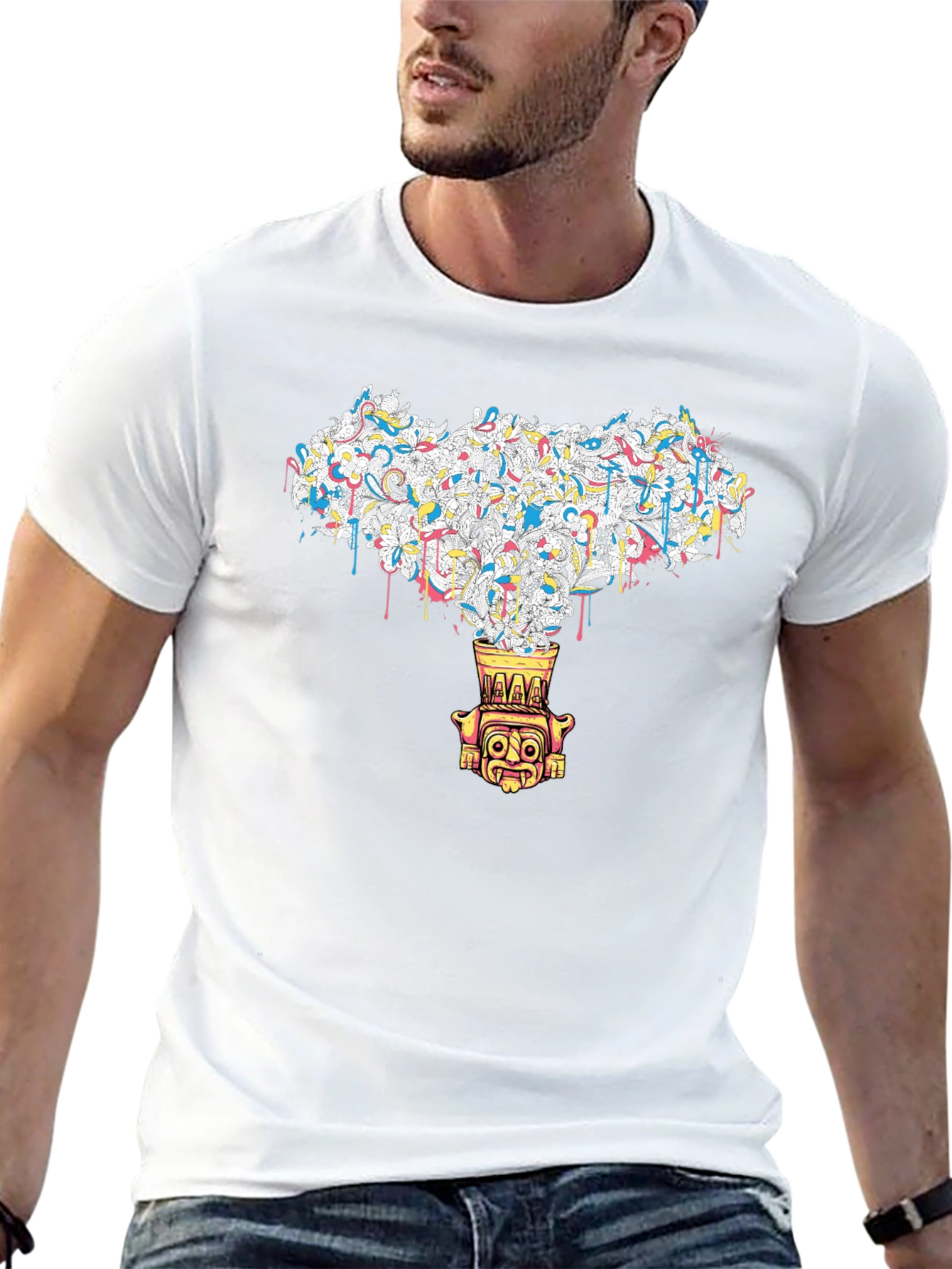 Abstract Tiki Graphic Black Tee