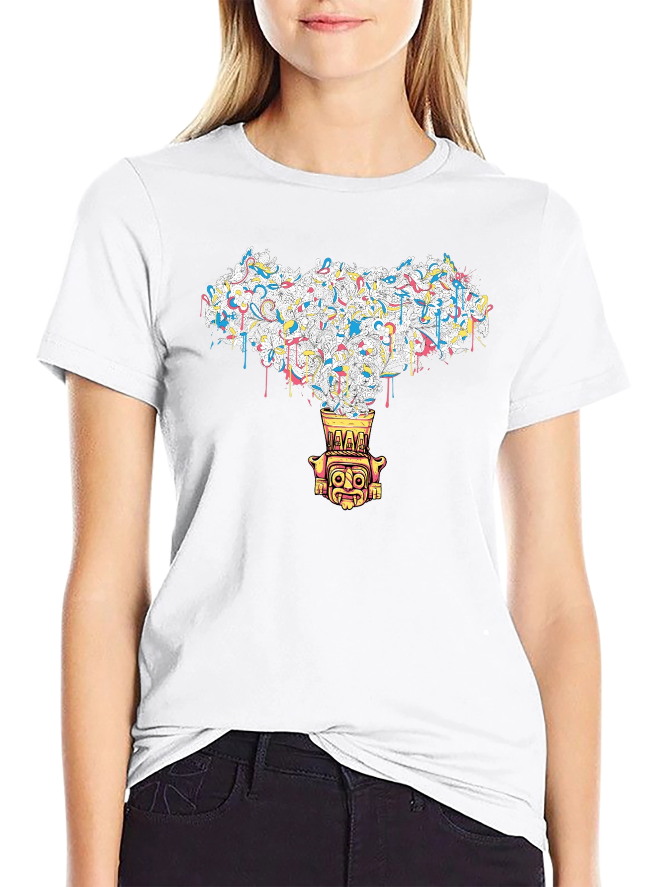 Abstract Tiki Graphic Black Tee