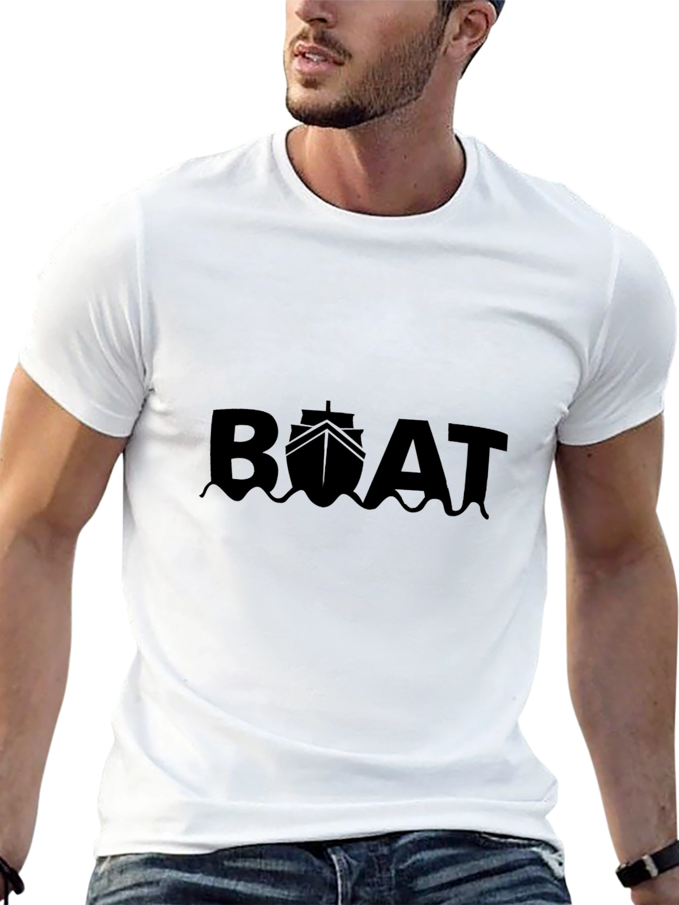 Boat Graphic Tee - Black Cotton T-Shirt