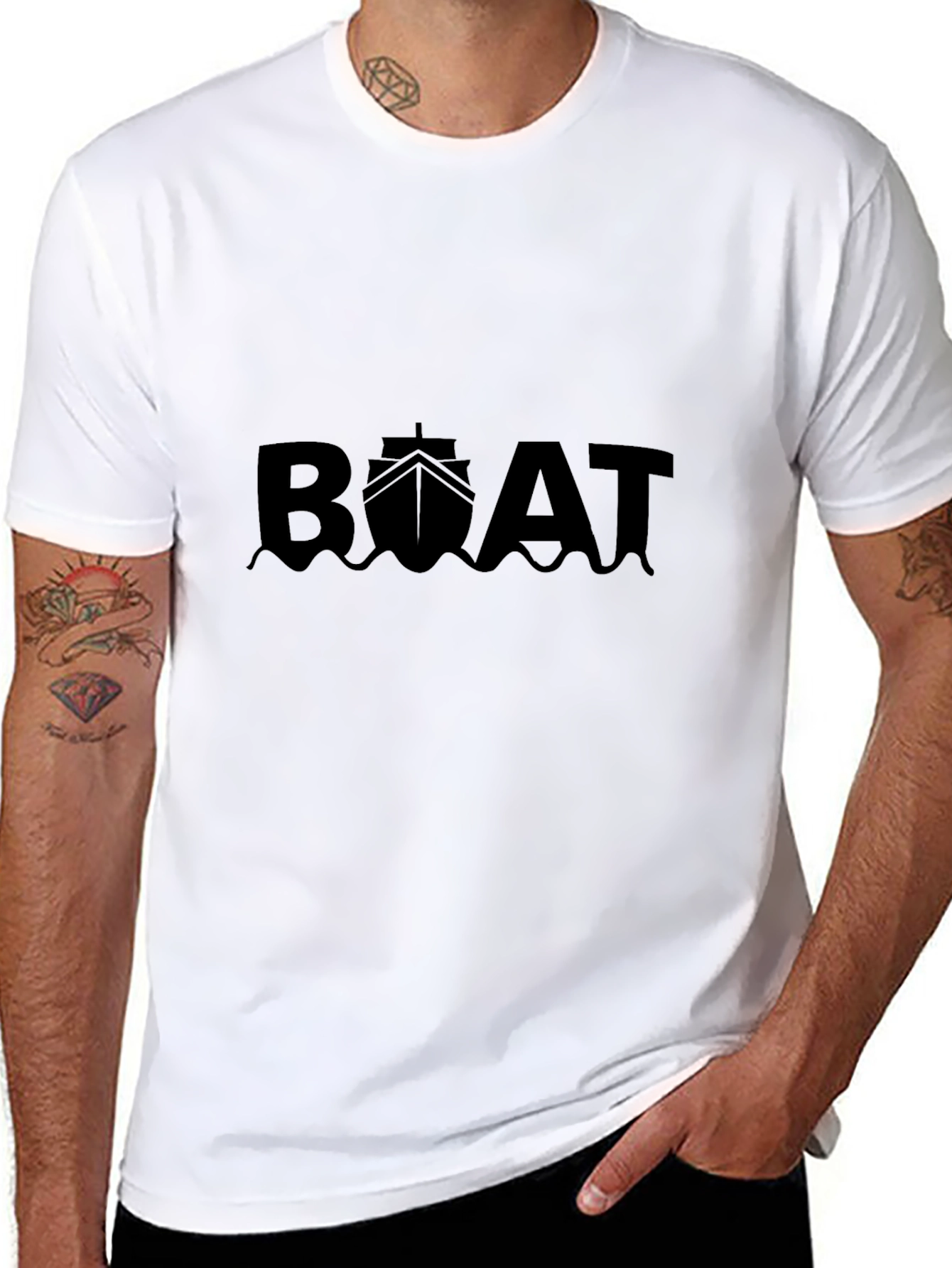 Boat Graphic Tee - Black Cotton T-Shirt