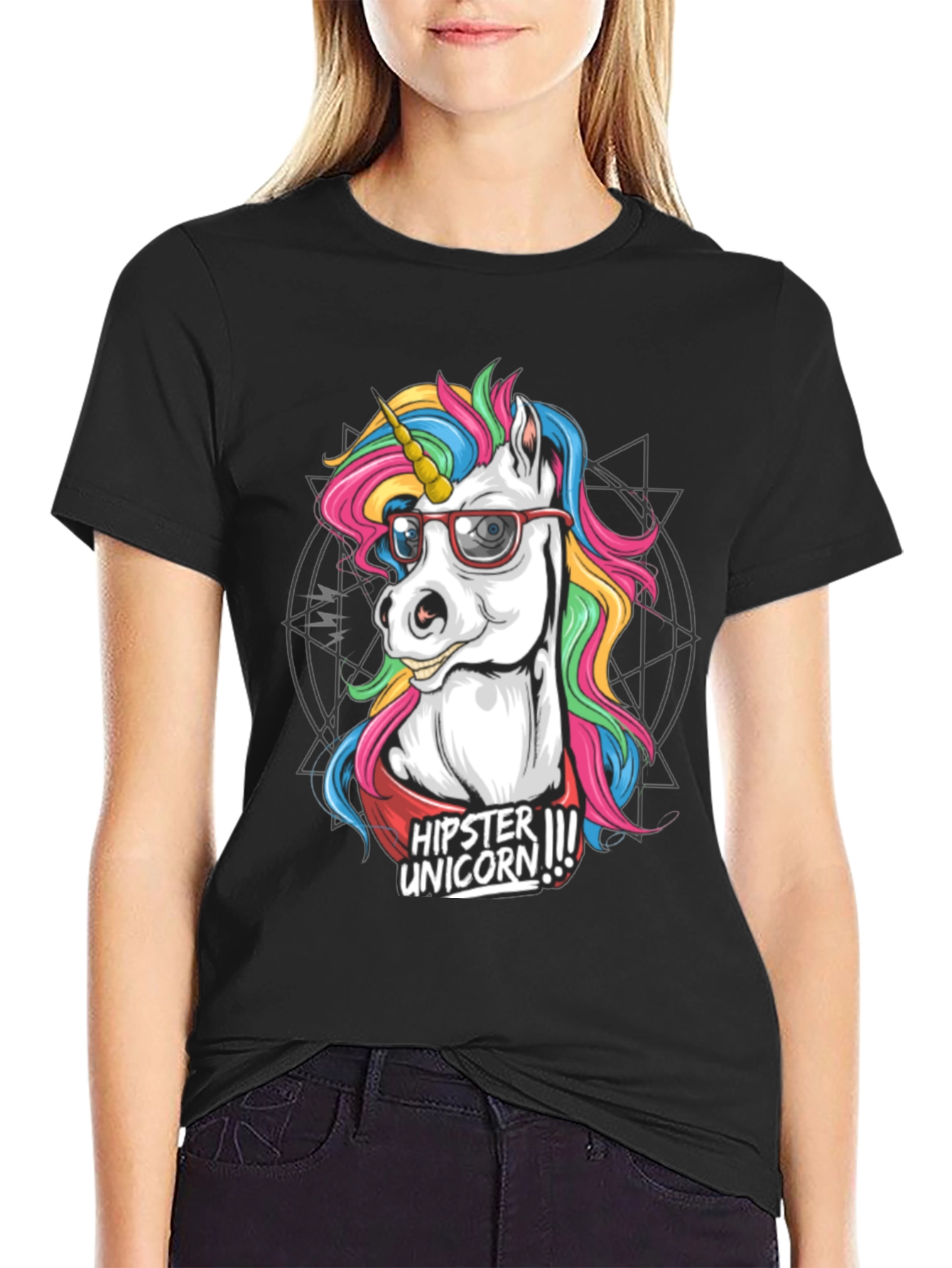 Hipster Unicorn Graphic T-Shirt - Black