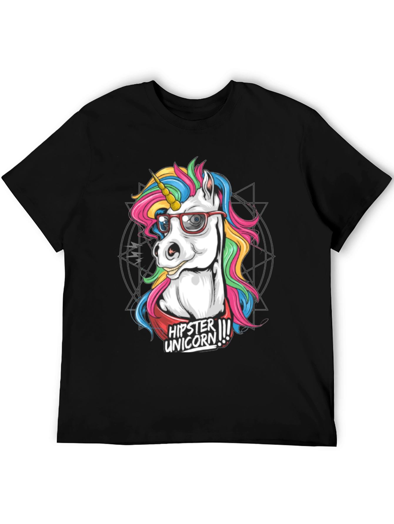 Hipster Unicorn Graphic T-Shirt - Black