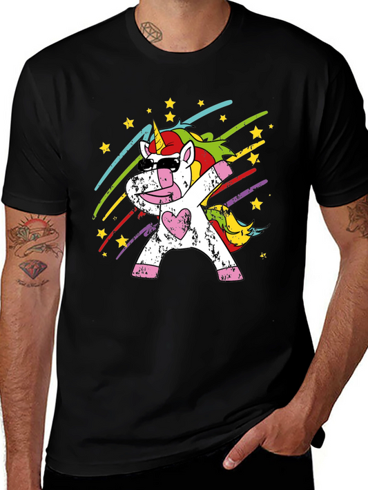 Unicorn Dabbing Graphic Tee - Black Cotton Blend T-Shirt
