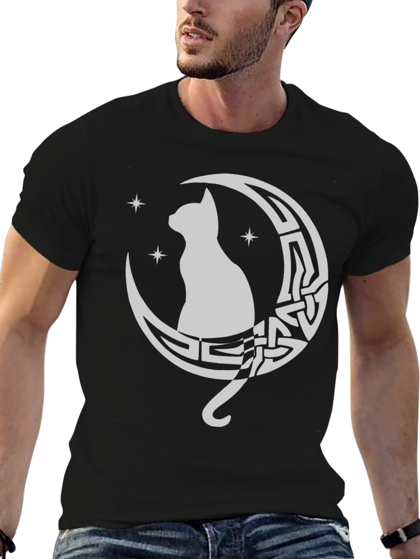 Cat on Moon Celtic Knot T-Shirt