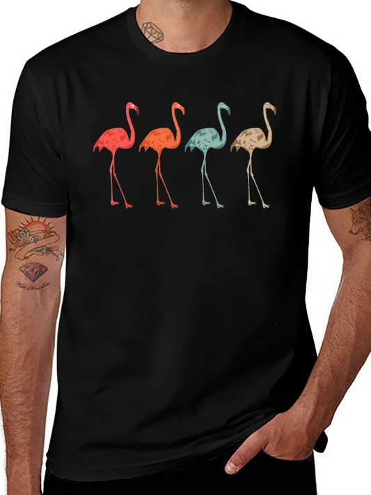 Colorful Flamingo Graphic T-Shirt - Black
