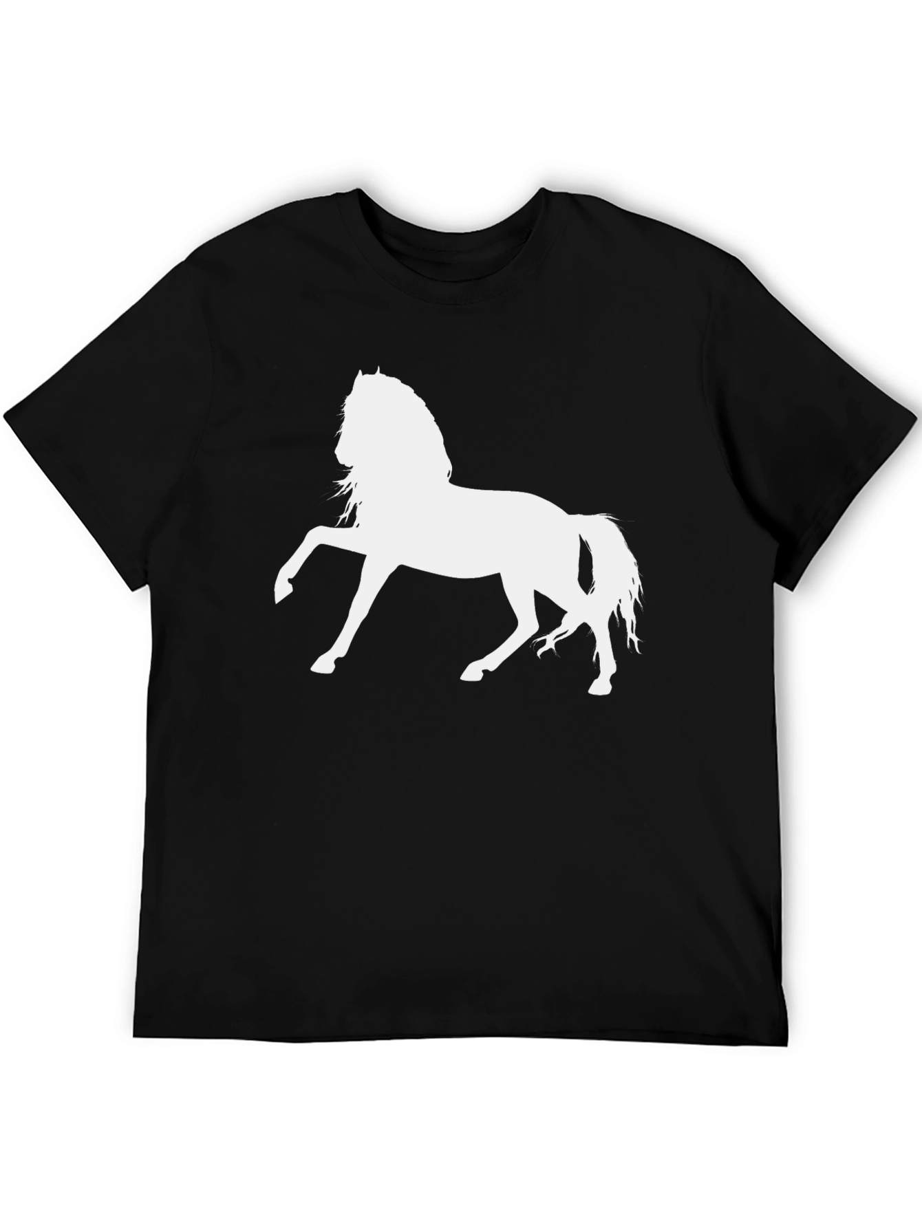 Black T-Shirt with White Horse Graphic