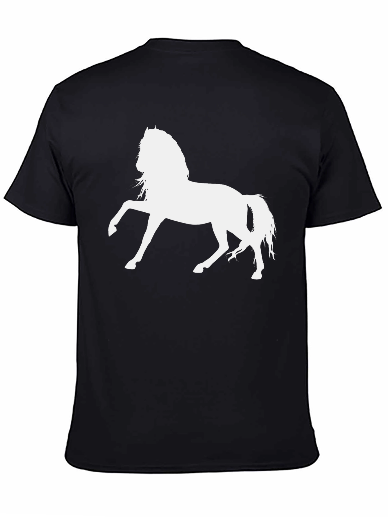 Black T-Shirt with White Horse Graphic