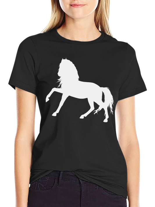 Black T-Shirt with White Horse Graphic