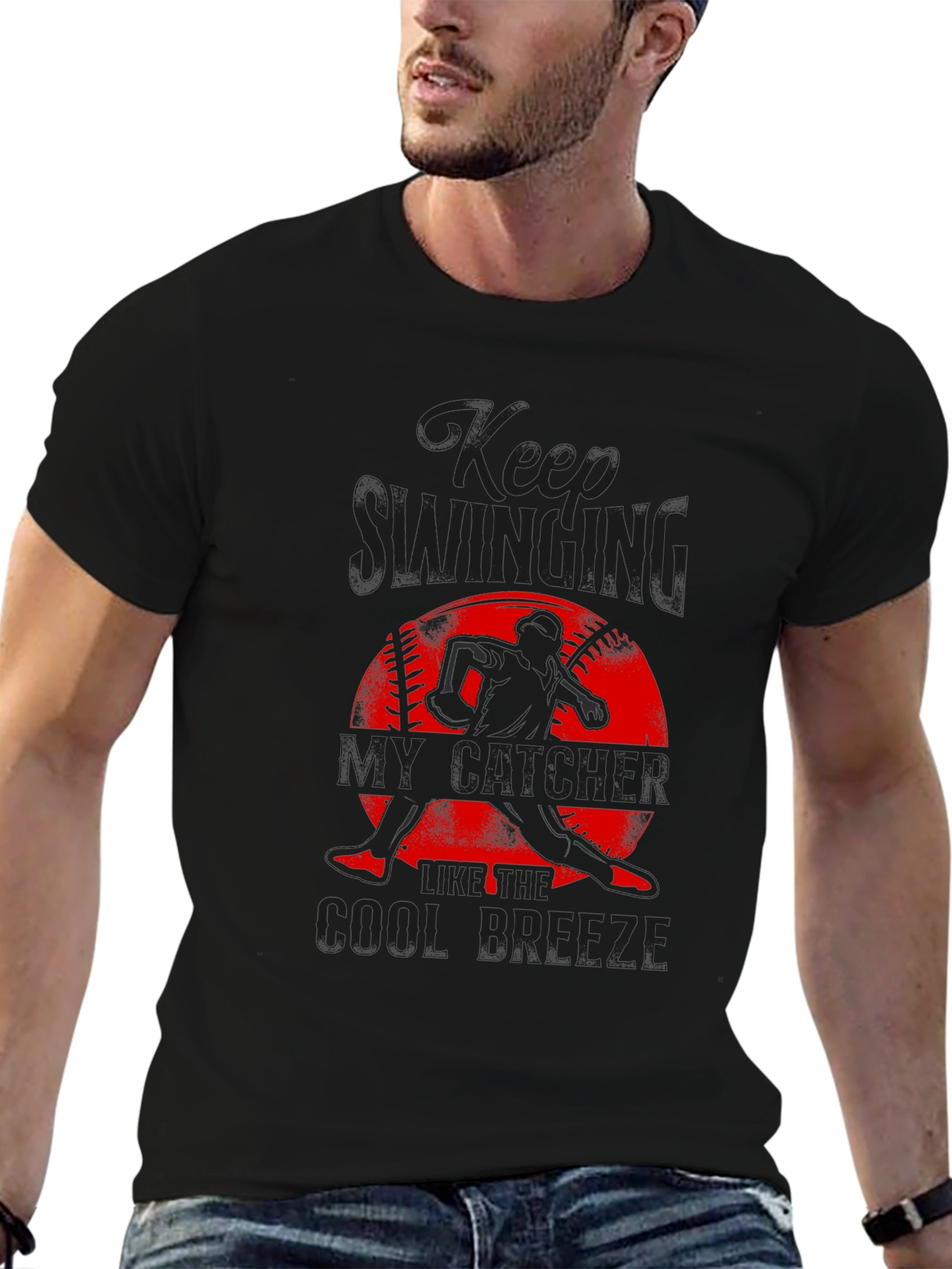 Keep Swinging My Catcher Baseball Graphic T-Shirt