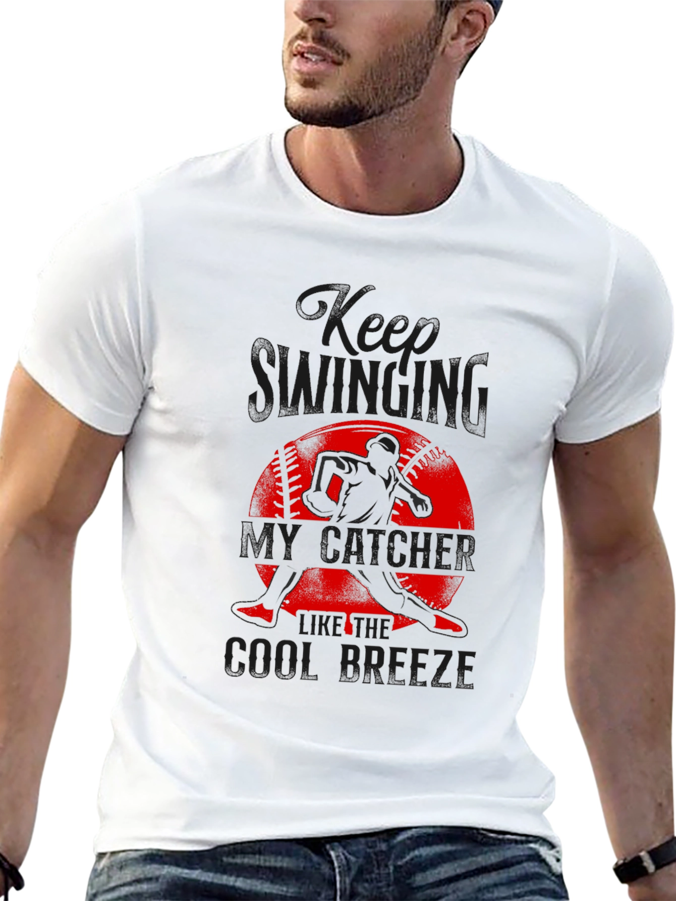 Keep Swinging My Catcher Baseball Graphic T-Shirt
